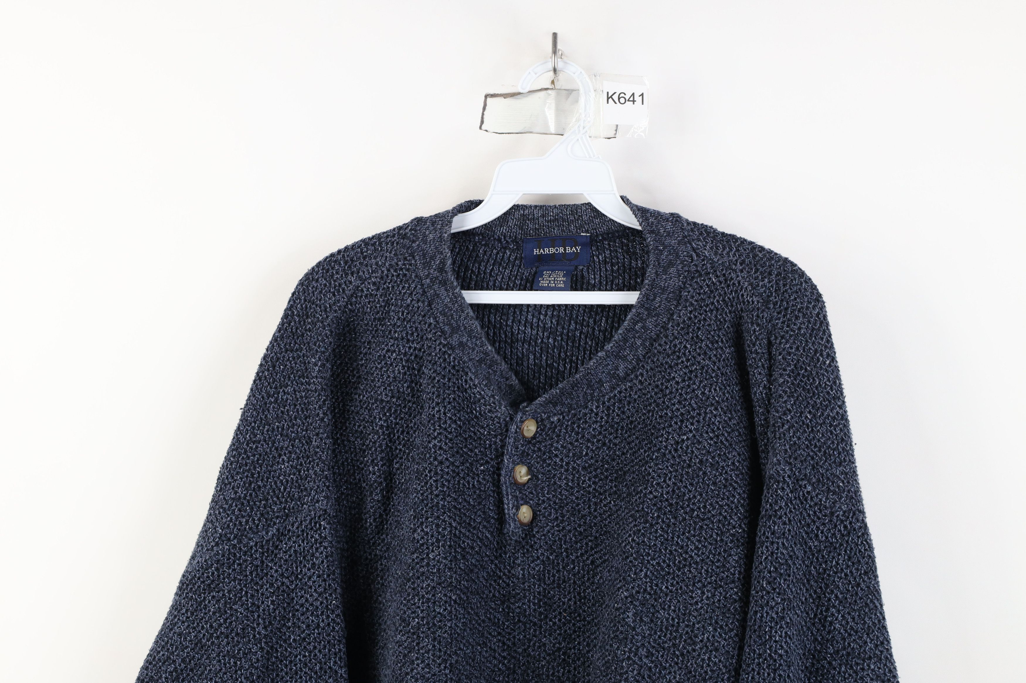 Vintage Vintage 90s Streetwear Knit Marled Henley Sweater Blue USA Size US XXL / EU 58 / 5 - 2 Thumbnail