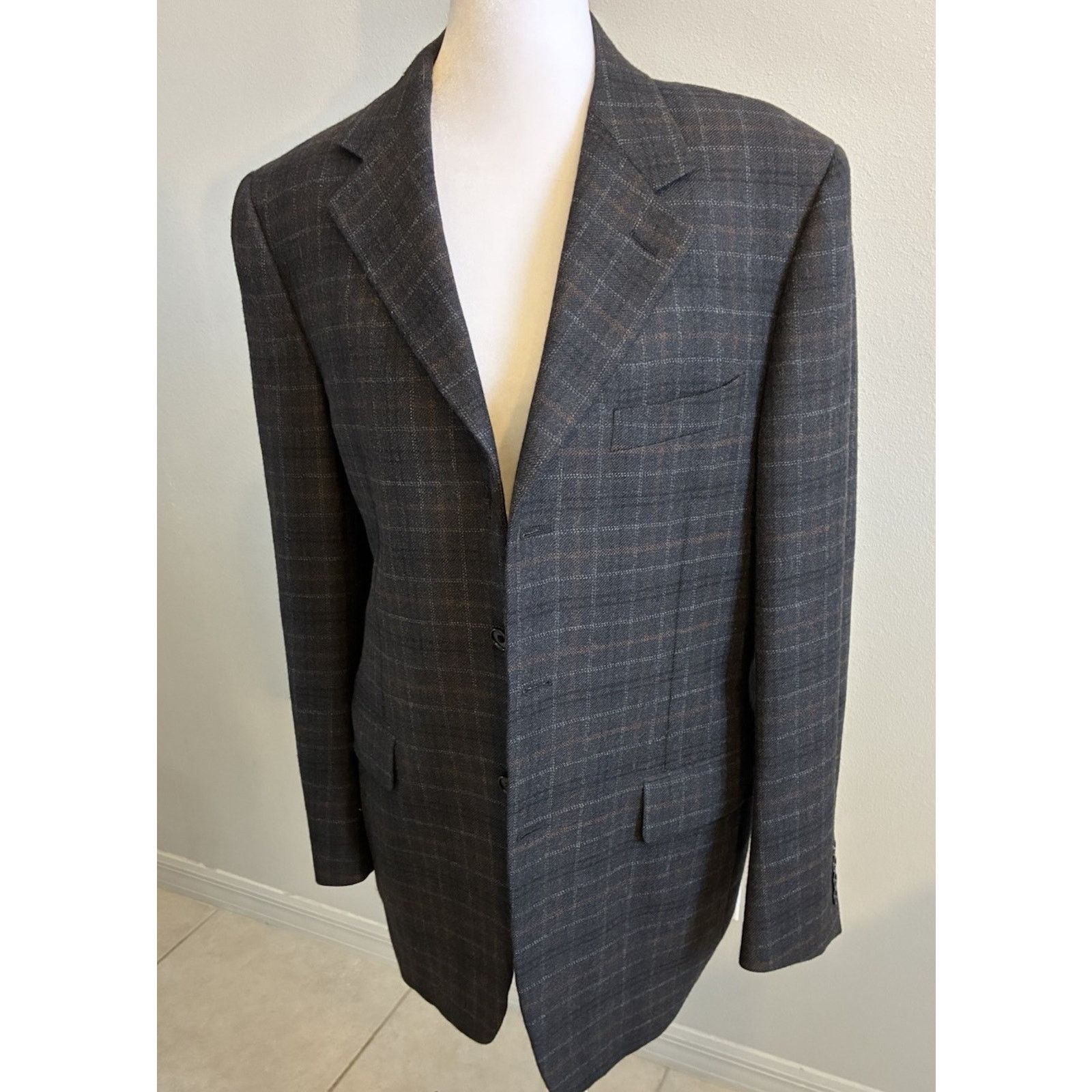 Canali CANALI Gray Plaid Check 100% Wool Blazer Sport Coat 38R S Size 38R - 2 Thumbnail