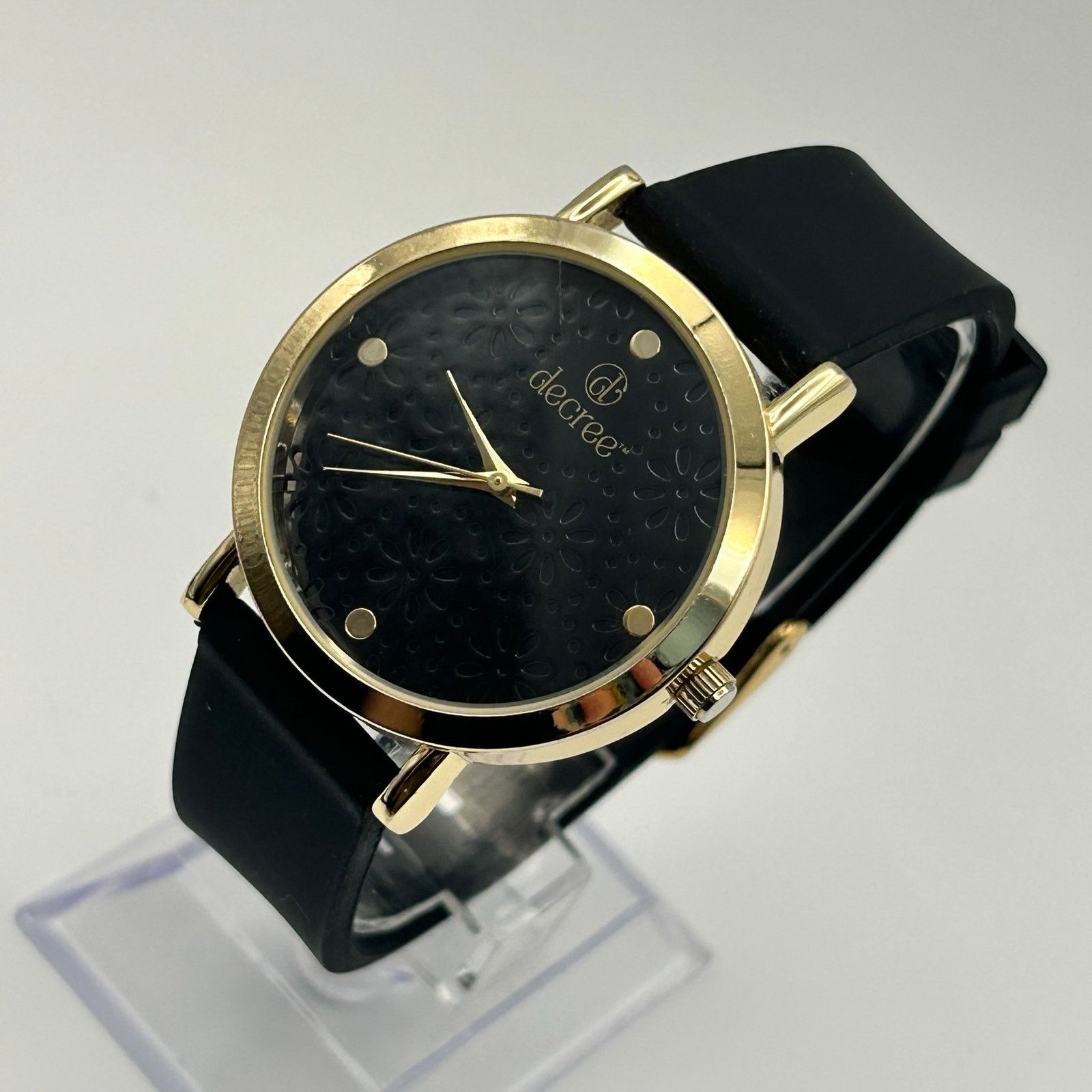 Decree Decree Gold Tone Black Silicon Band Women’s Minimalist Watch Size ONE SIZE - 2 Thumbnail
