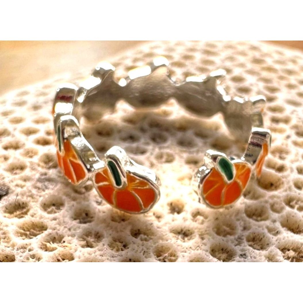 Handmade Pumpkin Ring New Orange Silver Adjustable Thanksgiving Autum Size ONE SIZE - 6 Thumbnail