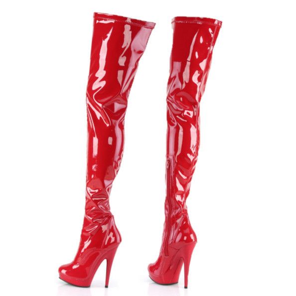 Other Sultry 4000 Stretch Patent Red 6" High Heel Platform Thigh H Size US 10 / IT 40 - 2 Thumbnail