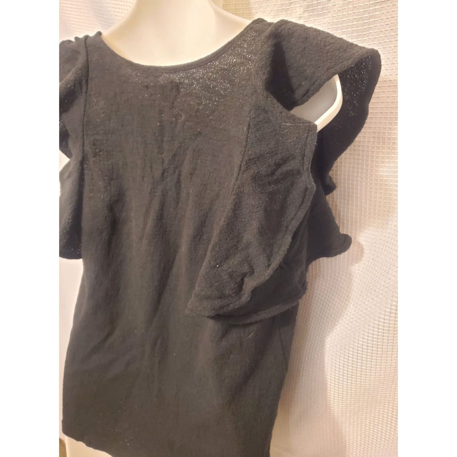Madewell Madewell Black Linen Blend Textured Ruffle-Sleeve Tank Top Womens Medium Peasant Size M / US 6-8 / IT 42-44 - 5 Thumbnail