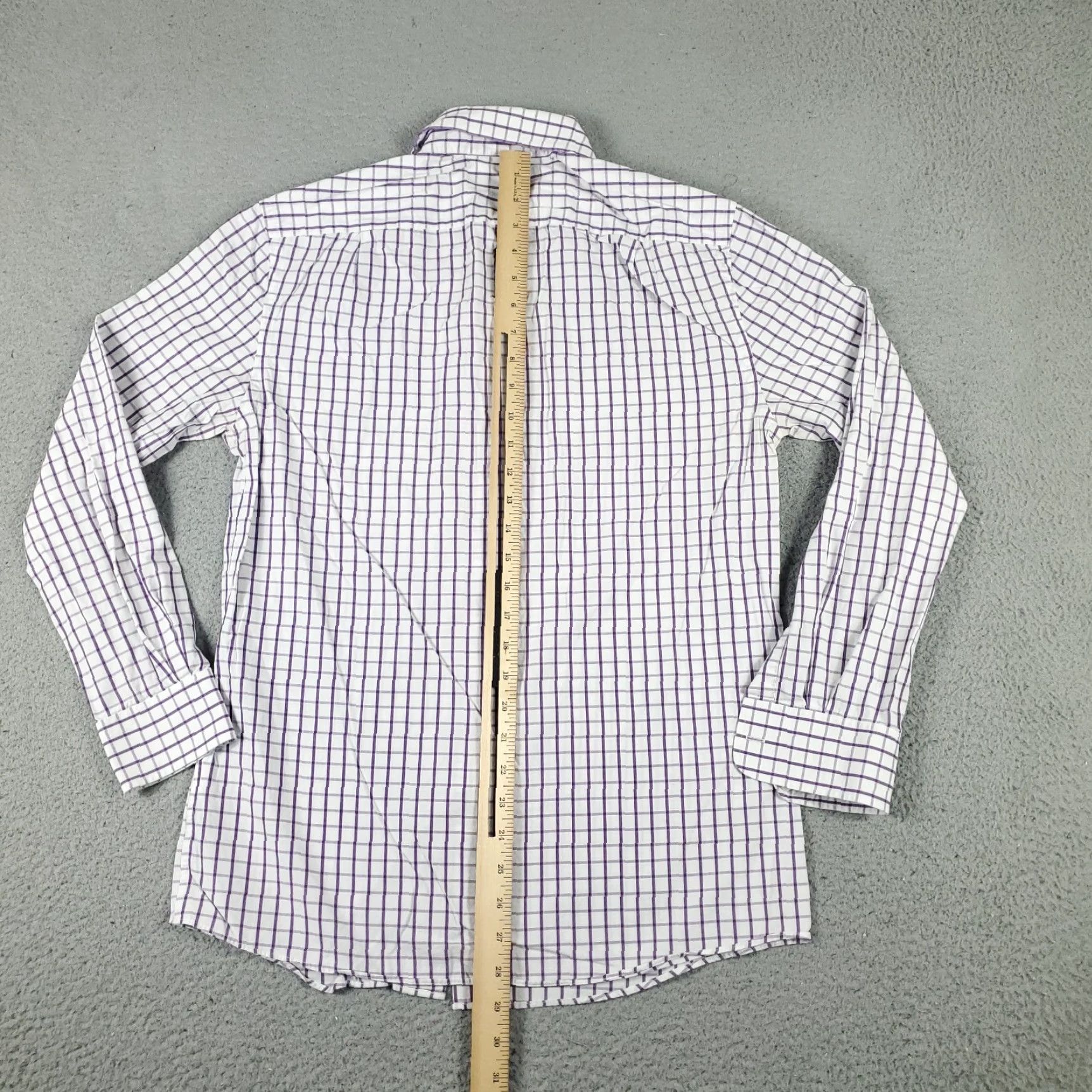 Tommy Hilfiger VINTAGE Tommy Hilfiger Shirt Mens 15 Purple White Check Dress Button Up Long Sleeve Adult Regular 15 Purple American Classic Preppy Wedding Men Size 40R - 5 Thumbnail