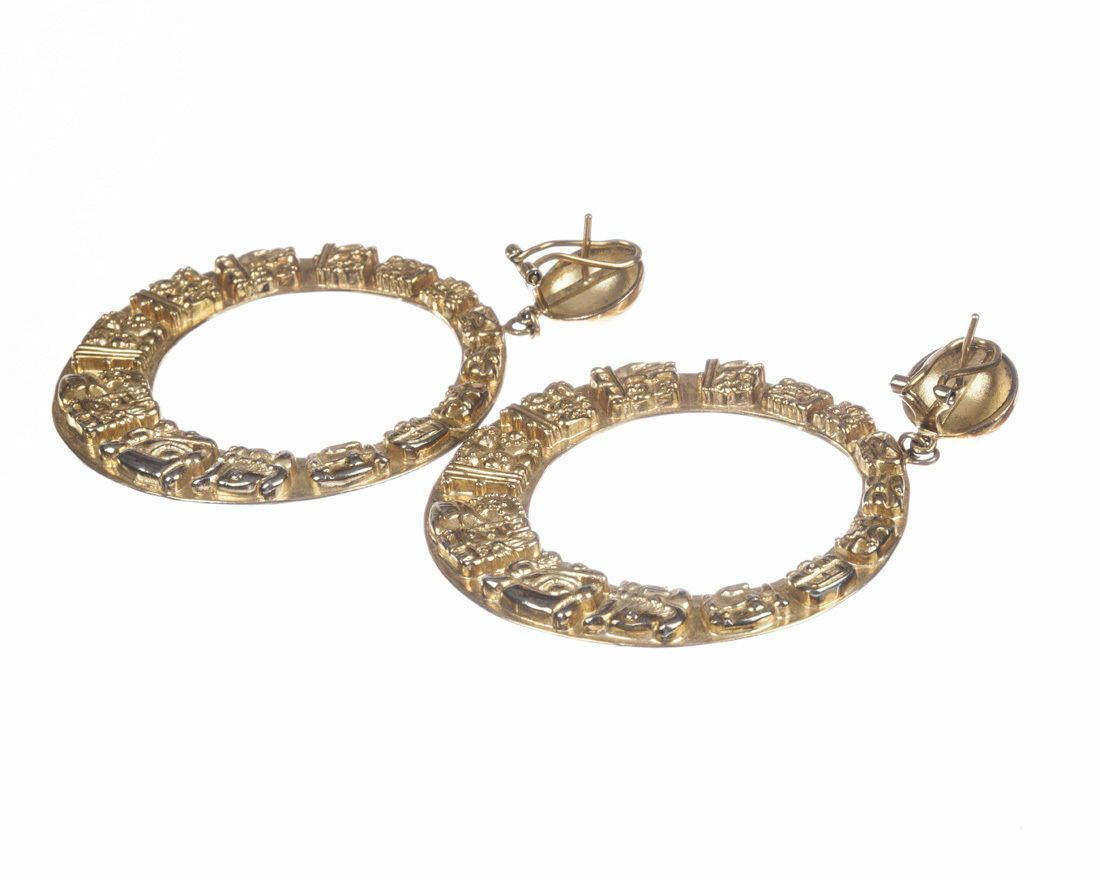 Designer Mexican 18 Kt Gold Vermeil Sterling Hoop Dangle Earrings Size ONE SIZE - 2 Thumbnail