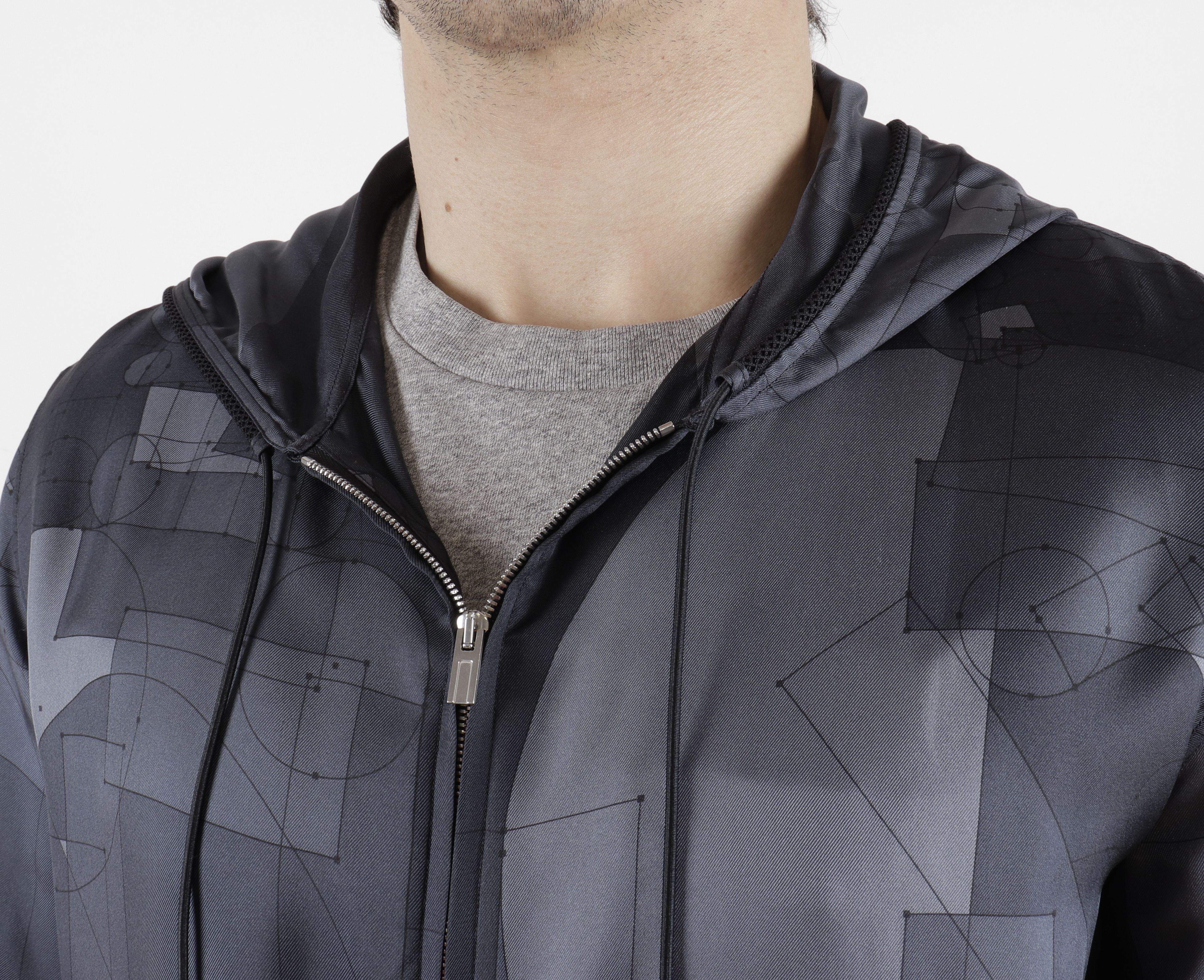 Hermes Hermes Silk Grey Geometric Print Hooded Light Jacket Size US M / EU 48-50 / 2 - 11 Thumbnail