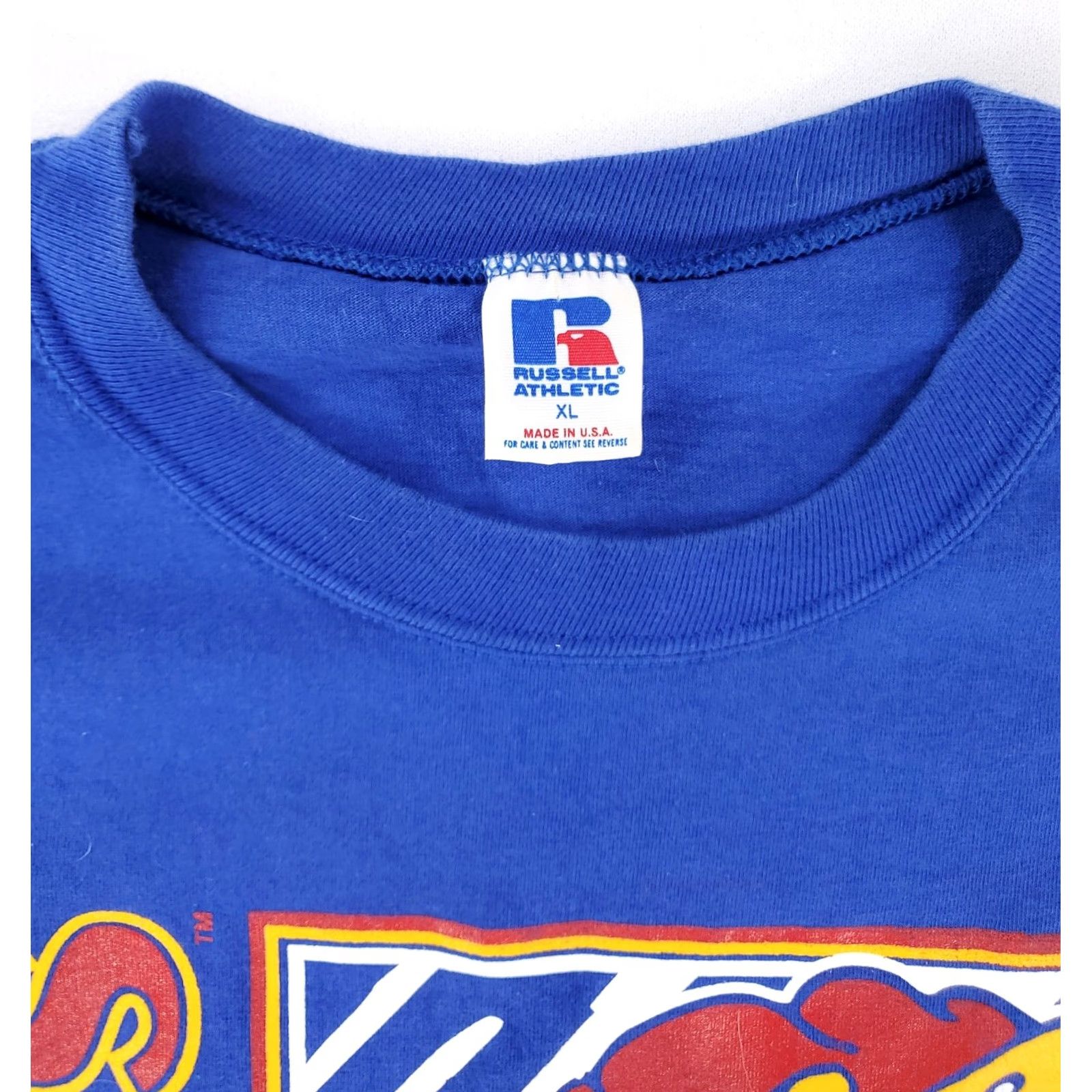 Russell Athletic VINTAGE Russell Athletic University of Kansas Jayhawks T Shirt XL Mens Made USA Blue Size US XL / EU 56 / 4 - 2 Thumbnail