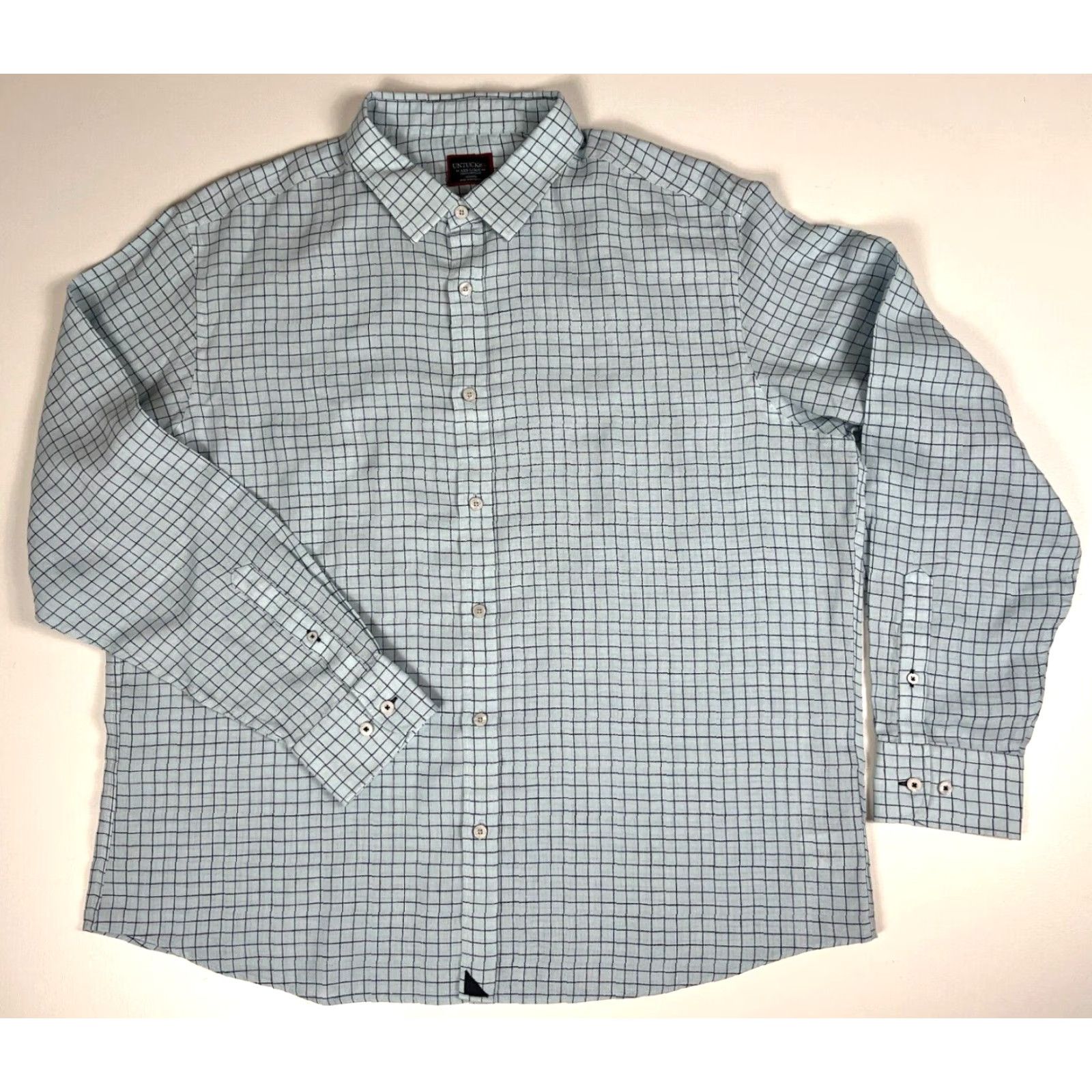 UNTUCKit UNTUCKit Button-Up Shirt Men's 3XL Linen Light Blue Regular Fit Check Wrinkle Resistant Casual Size US XXL / EU 58 / 5 - 3 Thumbnail