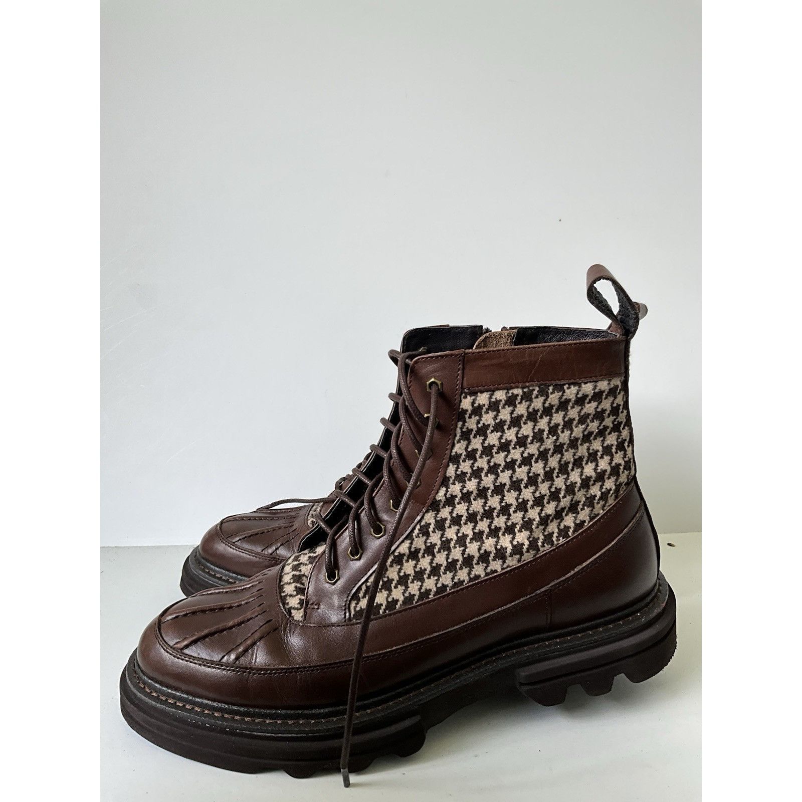 Other Marc Nolan Odin Leather Houndstooth Combat Boot Lace-Up Side Size US 9 / EU 42 - 3 Thumbnail
