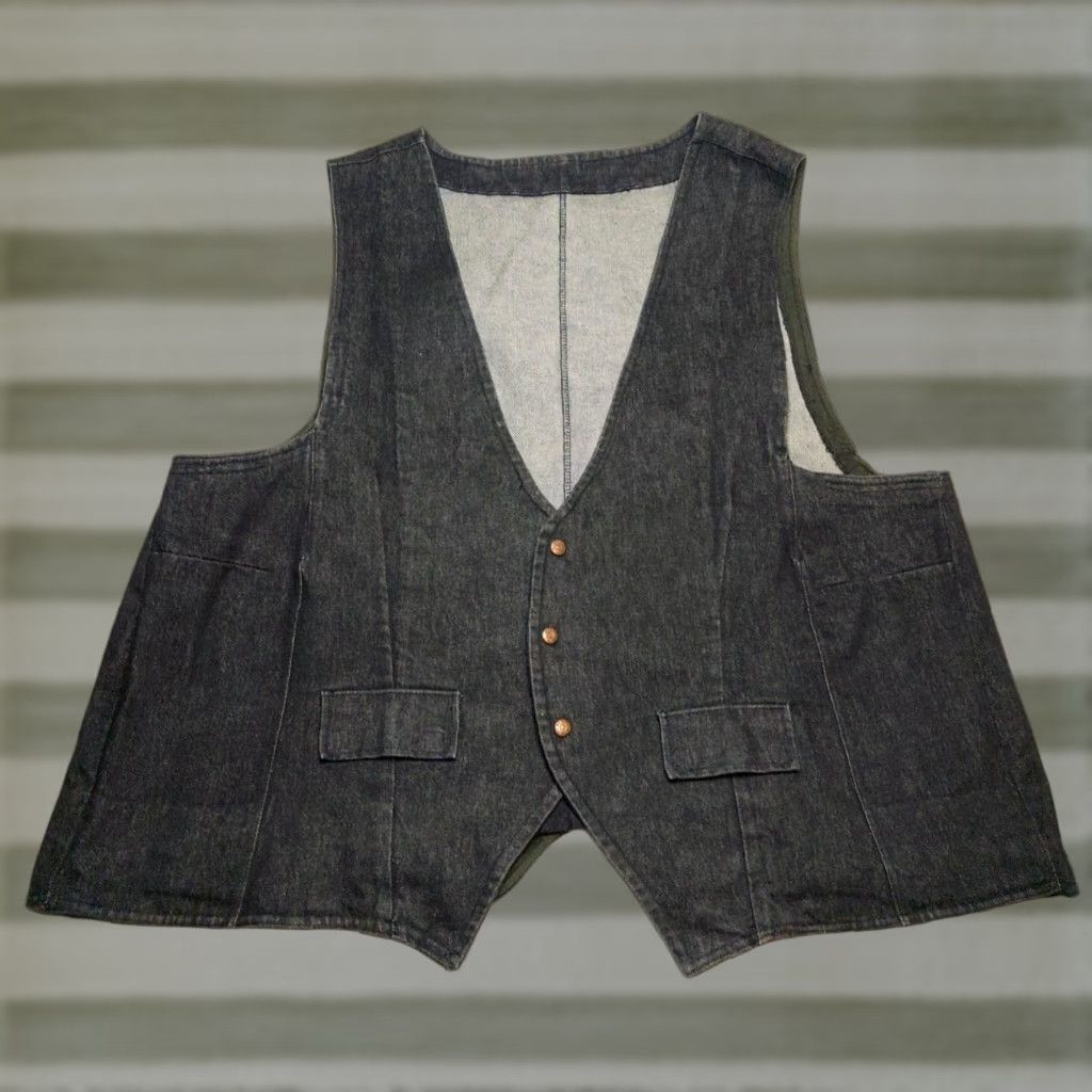 Denime VINTAGE West Cal.45 Vest Dark Denim Snap Down Cowboy Western 3XL Black Mens Vest Western Style Biker 3XL Mens Size US XXL / EU 58 / 5 - 1 Thumbnail