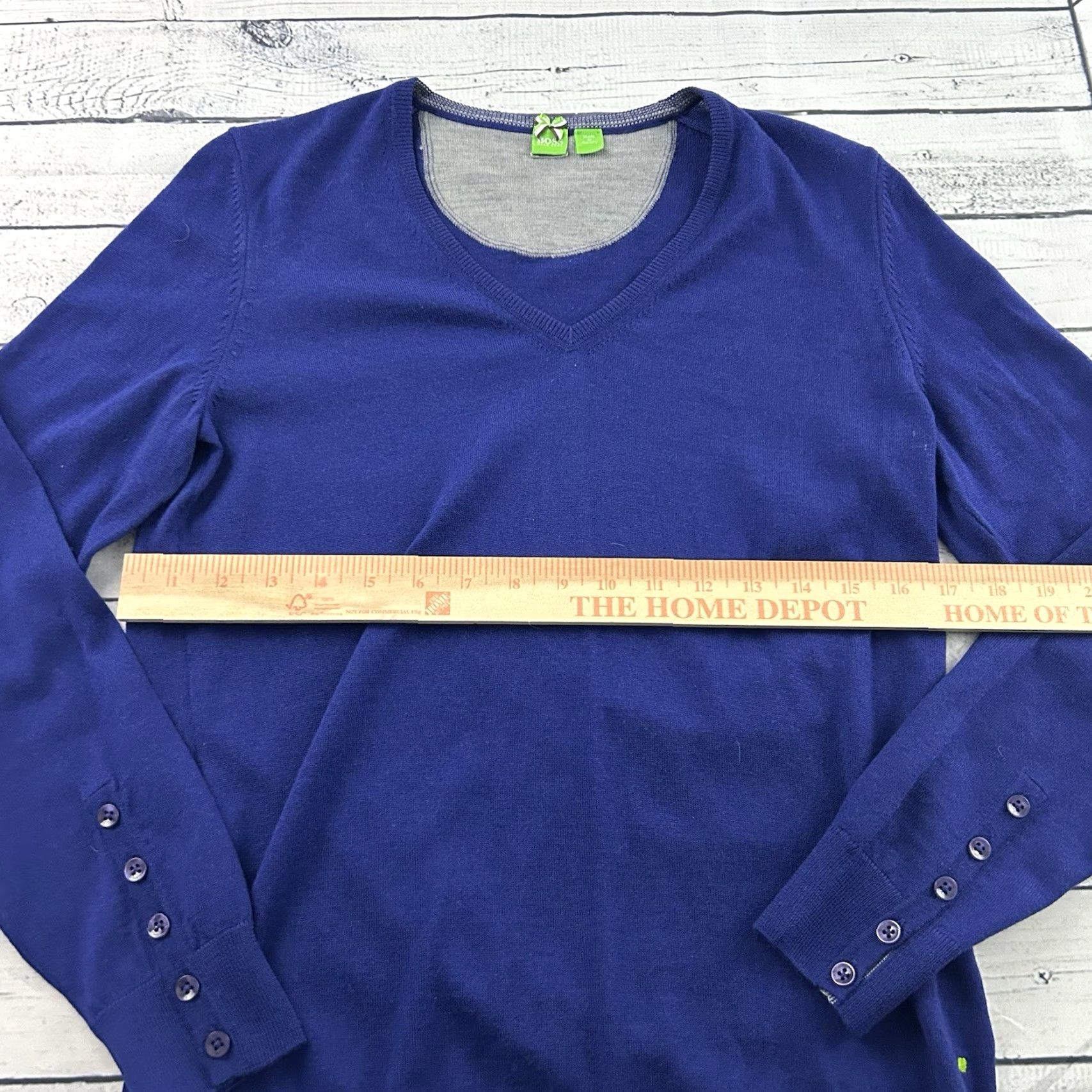 Hugo Boss HUGO BOSS 100% Wool V-Neck Sweater Women's Large Blue Pullover Size L / US 10 / IT 46 - 4 Thumbnail