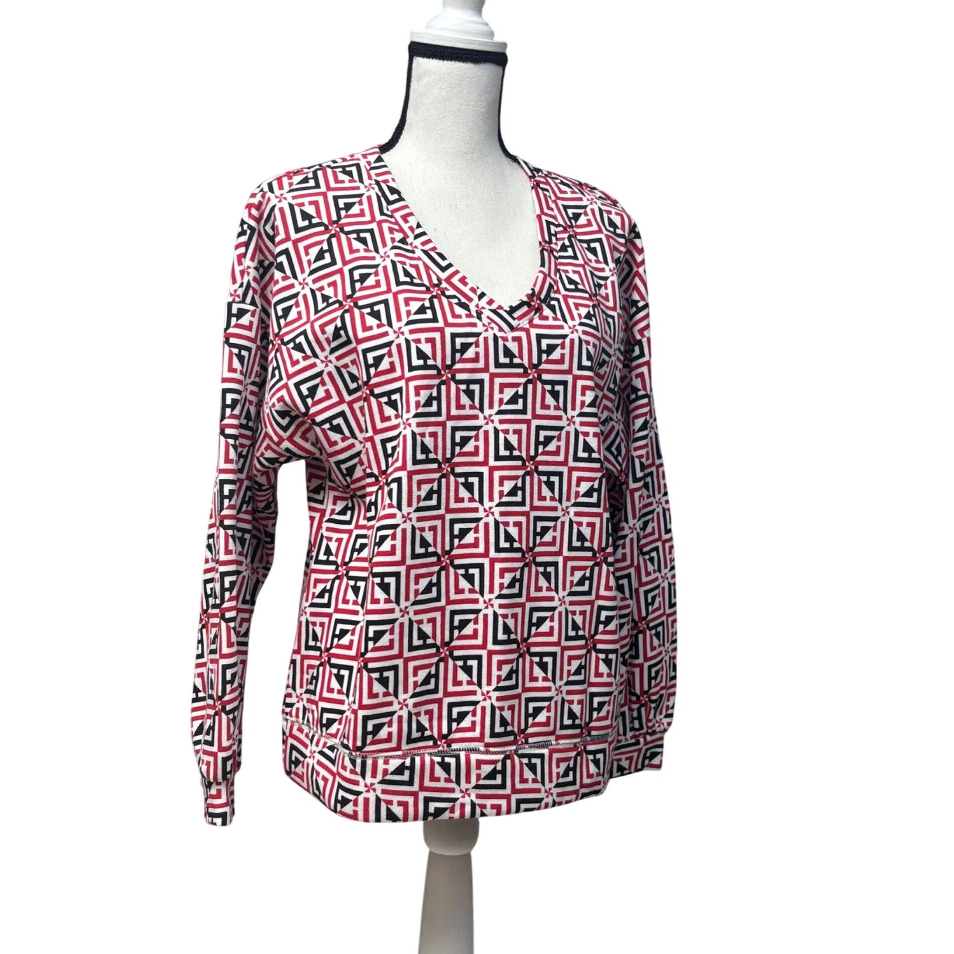 Liz Claiborne Liz Claiborne Women’s Printed V-neck Bishop Sleeve Sweatshir Size L / US 10 / IT 46 - 4 Thumbnail