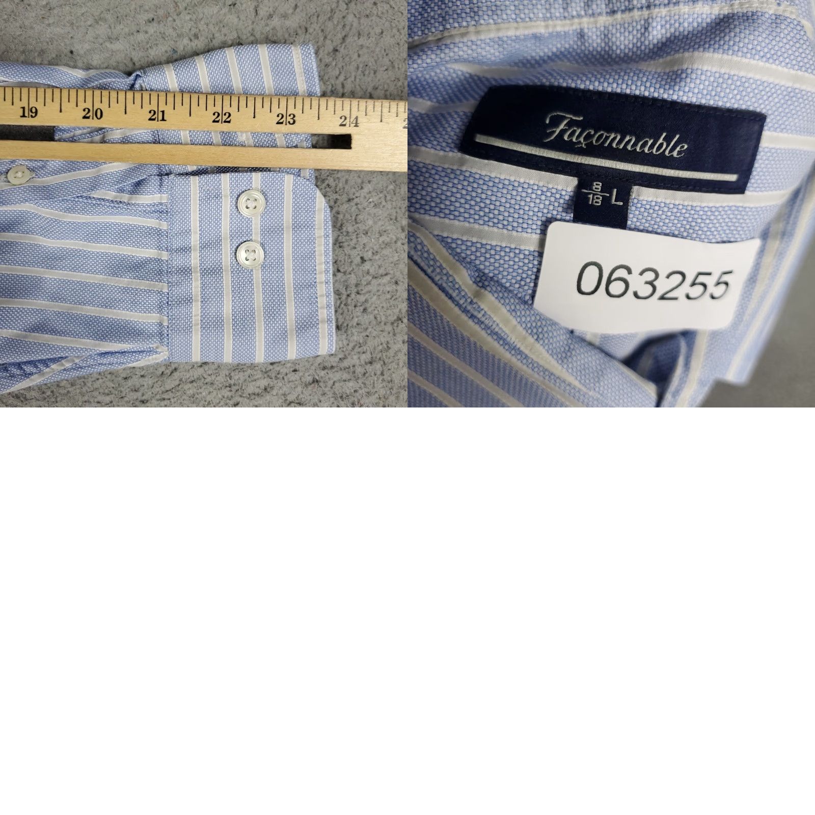 Faconnable Façonnable Men's Casual Button-Up Shirt - Large Blue Striped Long Sleeve Regular Fit Size US L / EU 52-54 / 3 - 8 Thumbnail