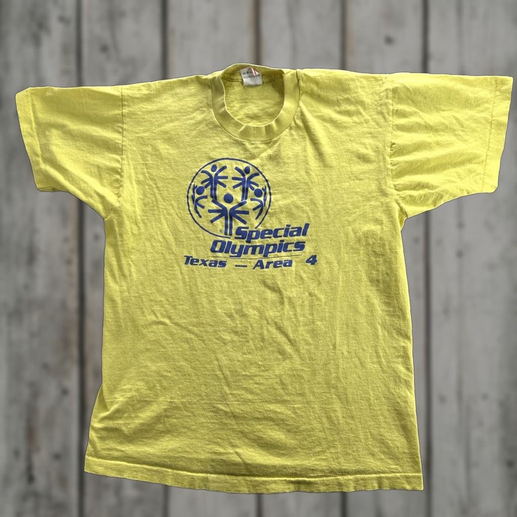 Fruit Of The Loom VINTAGE Special Olympics T-Shirt Mens Large Yellow 90s Fruit of the Loom Texas Area 4 Sports Size US L / EU 52-54 / 3 - 1 Thumbnail