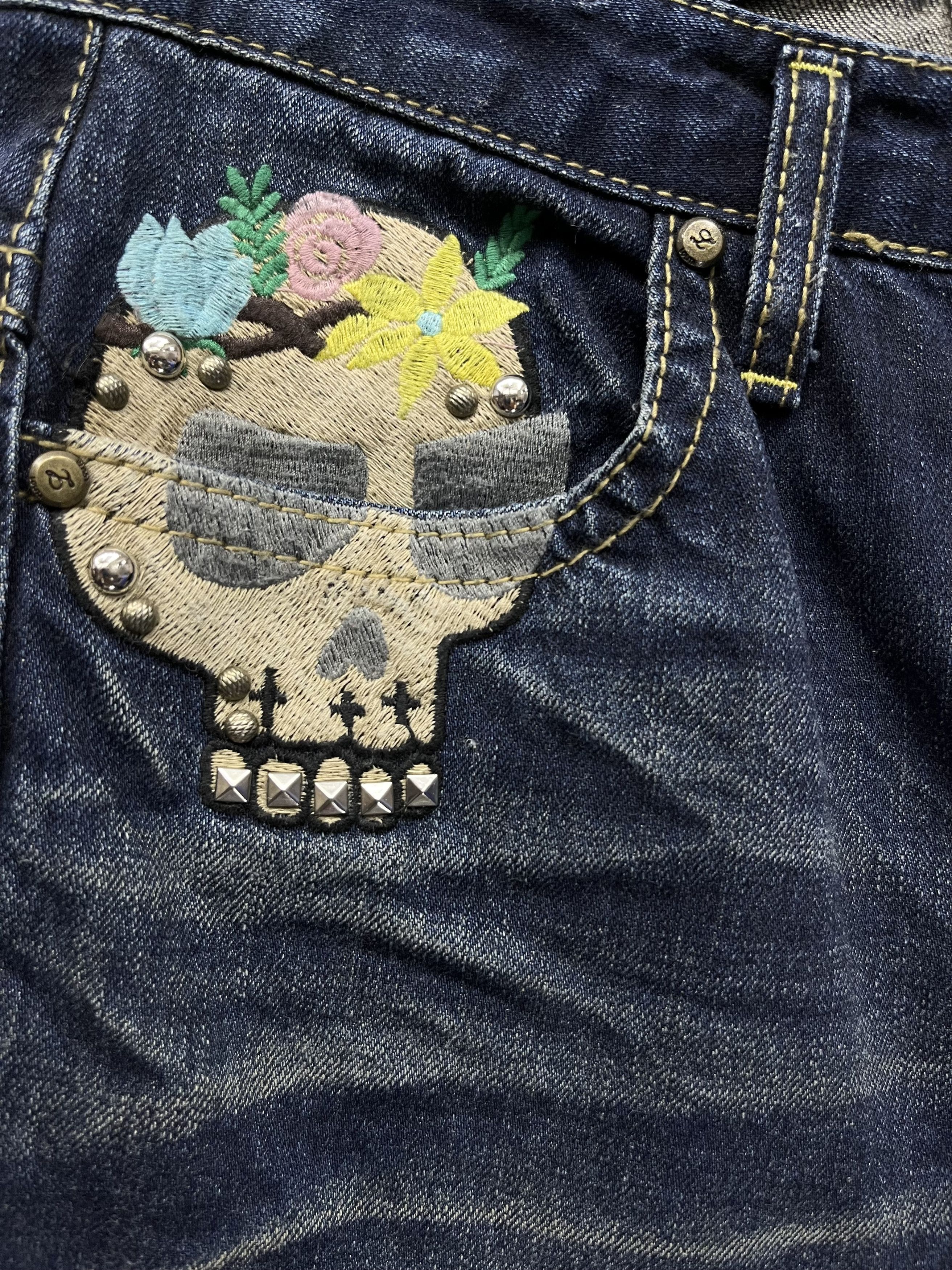 Vintage 🔥Vtg LOLITA CONCEPT CLUB Embroidery Skulls & Flowers Denim Size US 30 / EU 46 - 10 Thumbnail