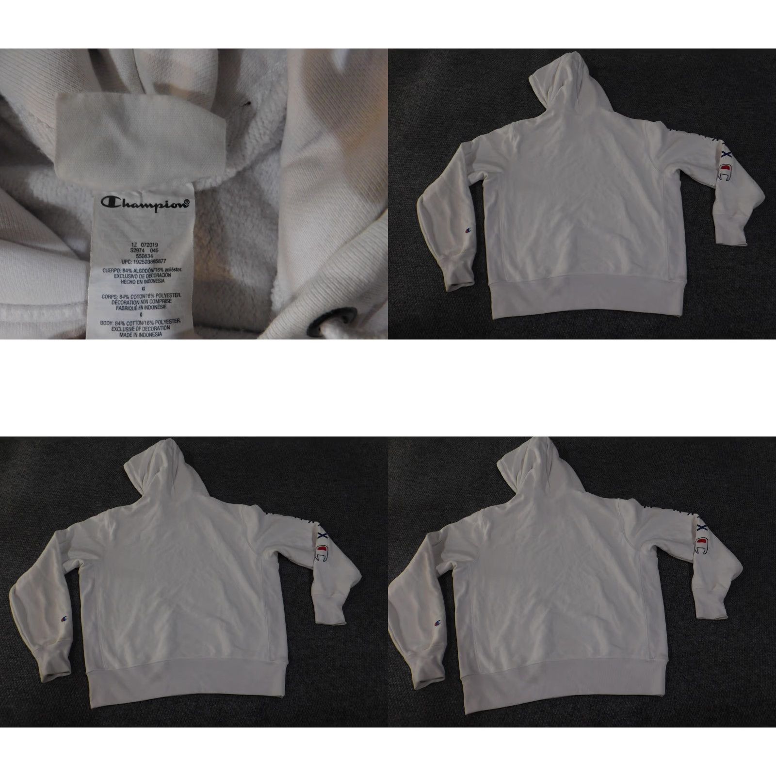 Champion VINTAGE Champion Hoodie Mens Large White Reverse Weave USA Red Blue Logo RWSS Pullover Size US L / EU 52-54 / 3 - 9 Thumbnail