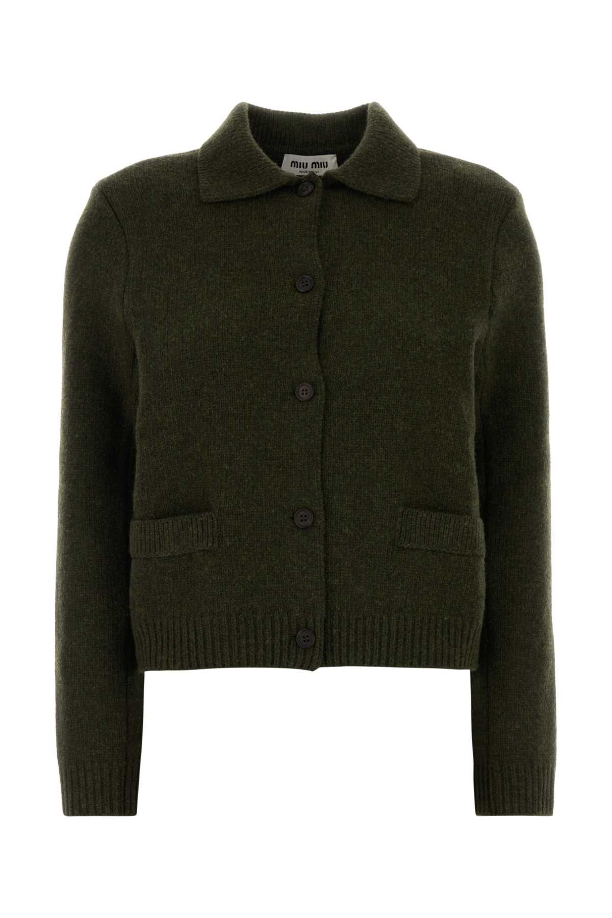 Miu Miu Bottle Green Wool Cardigan Size XL / US 12-14 / IT 48-50 - 1 Thumbnail