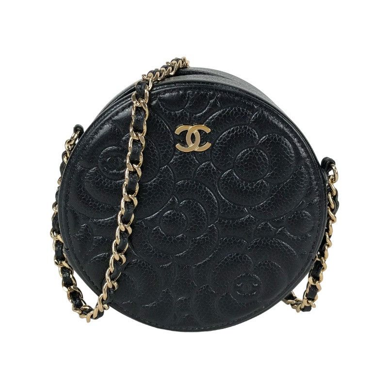 Chanel Camellia Chain Shoulder Bag Gold Hardware Black