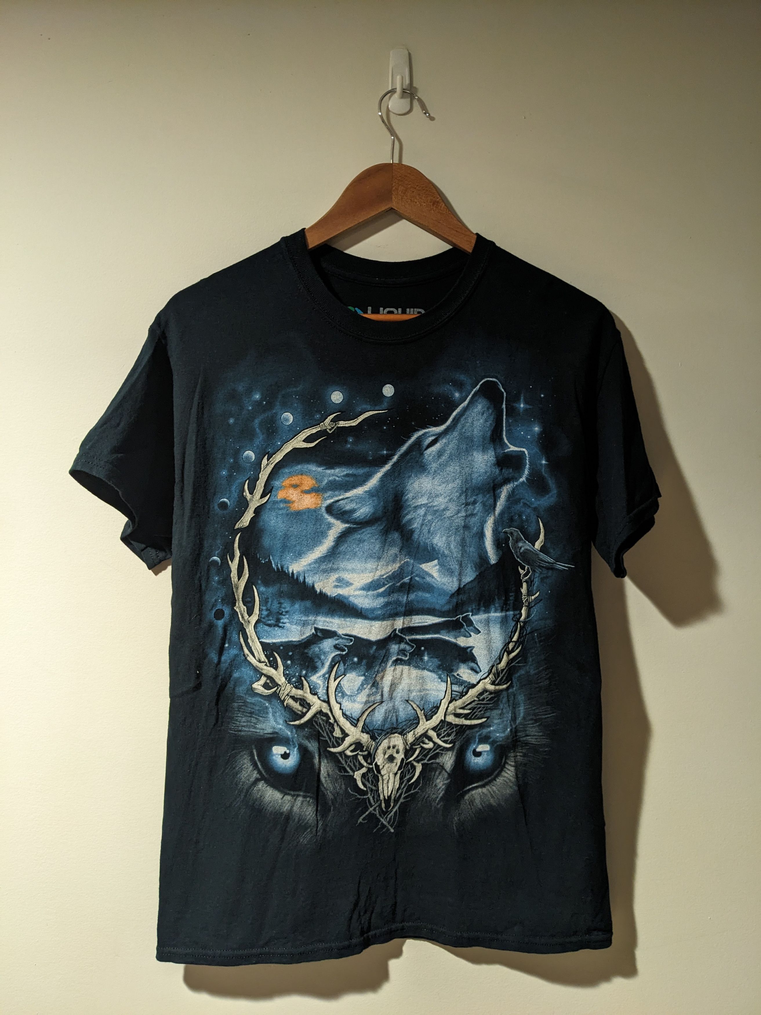 Liquid Blue Wolf Animal Nature Howling Liquid Blue Black Medium T-Shirt Size US M / EU 48-50 / 2 - 1 Thumbnail