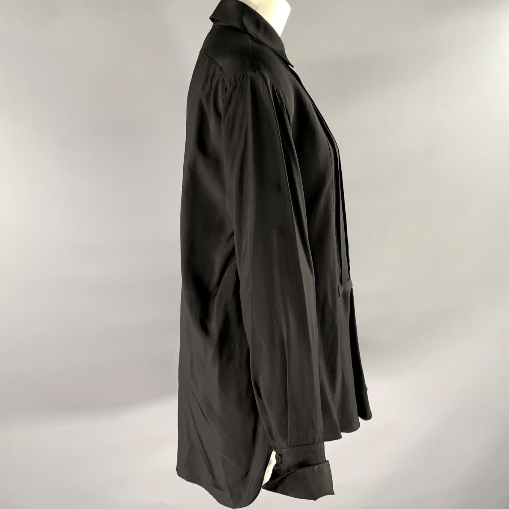 Jil Sander JIL SANDER Shirt XS Black Viscose Pleated Women Adult Regular Button-Up Size XS / US 0-2 / IT 36-38 - 3 Thumbnail
