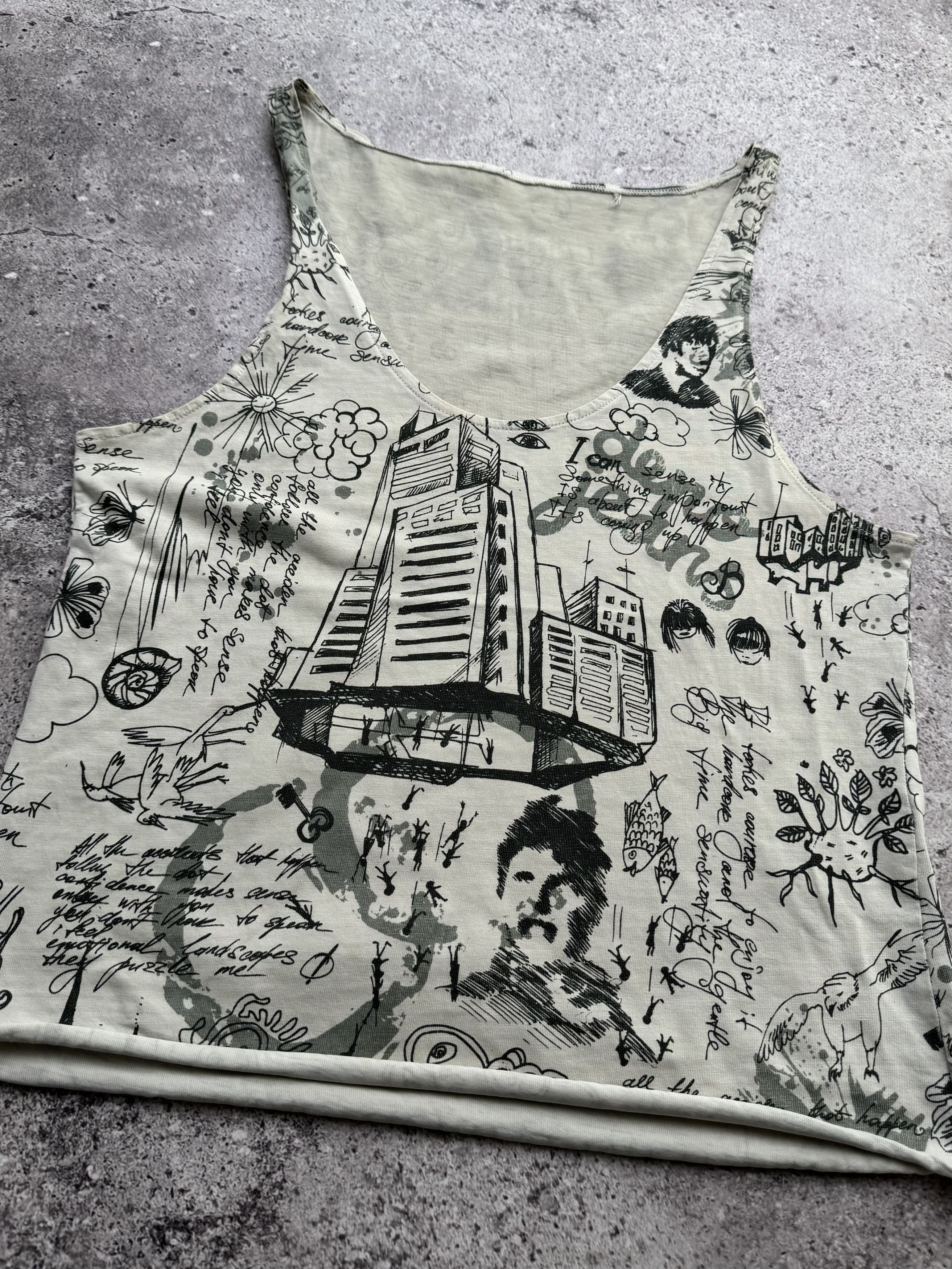 Vintage Y2K Graphic Tank Abstract Sketch Print Artsy Streetwear (E8) Size S / US 4 / IT 40 - 2 Thumbnail