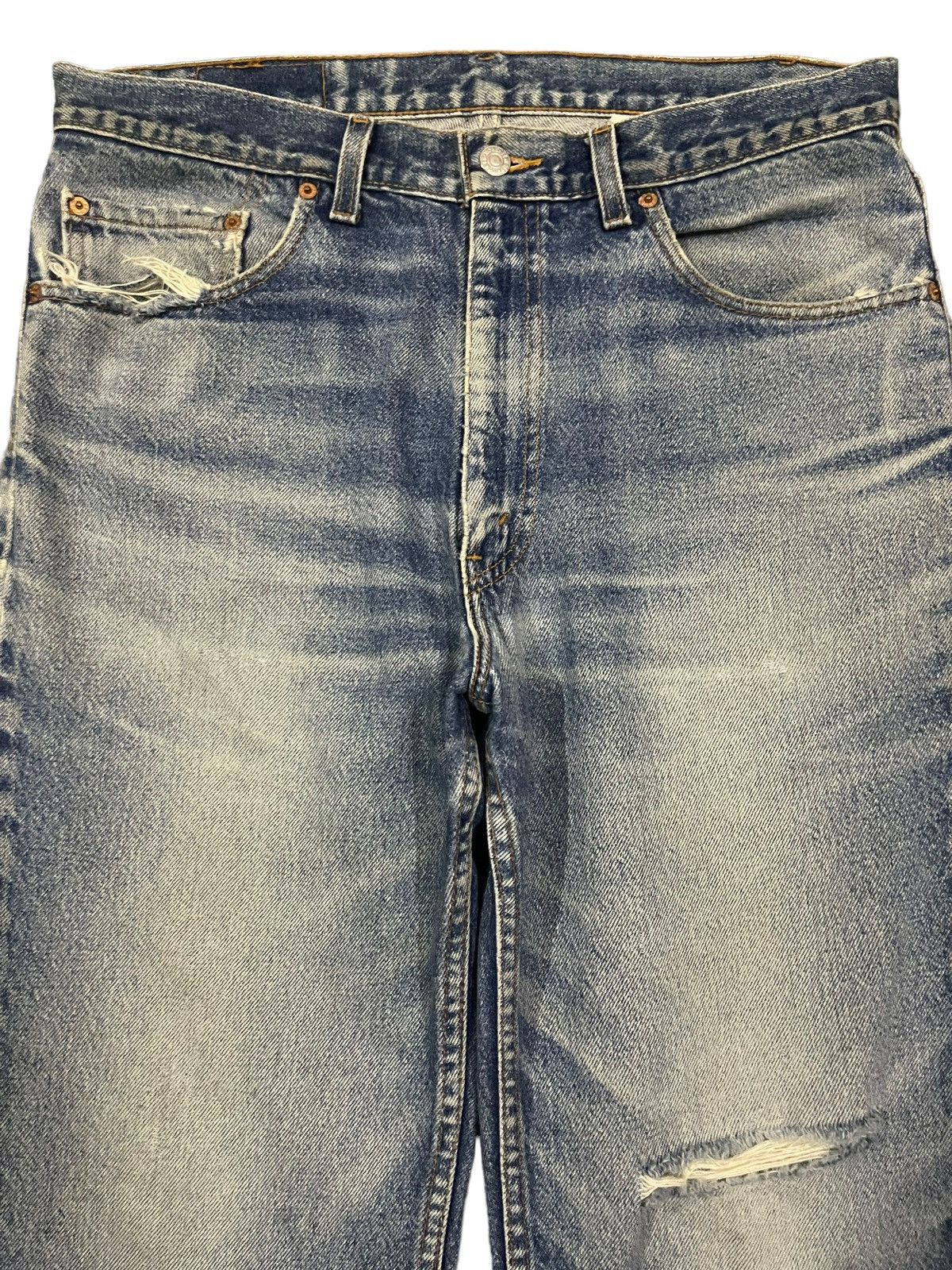 Levi's Vintage 70s Levis 517 Bootcut Blue Wash Distress Jeans Size US 34 / EU 50 - 3 Thumbnail