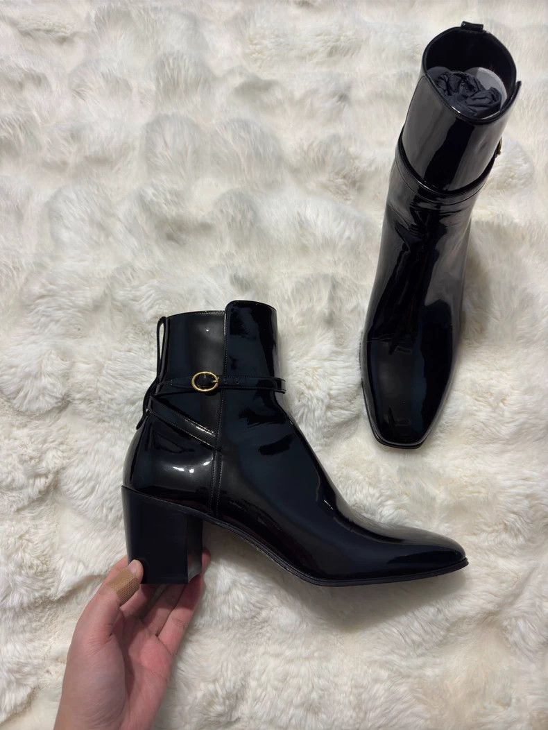 Saint Laurent Paris Saint Laurent Paris Gold buckle patent leather men's boots Size US 9 / EU 42 - 9 Thumbnail