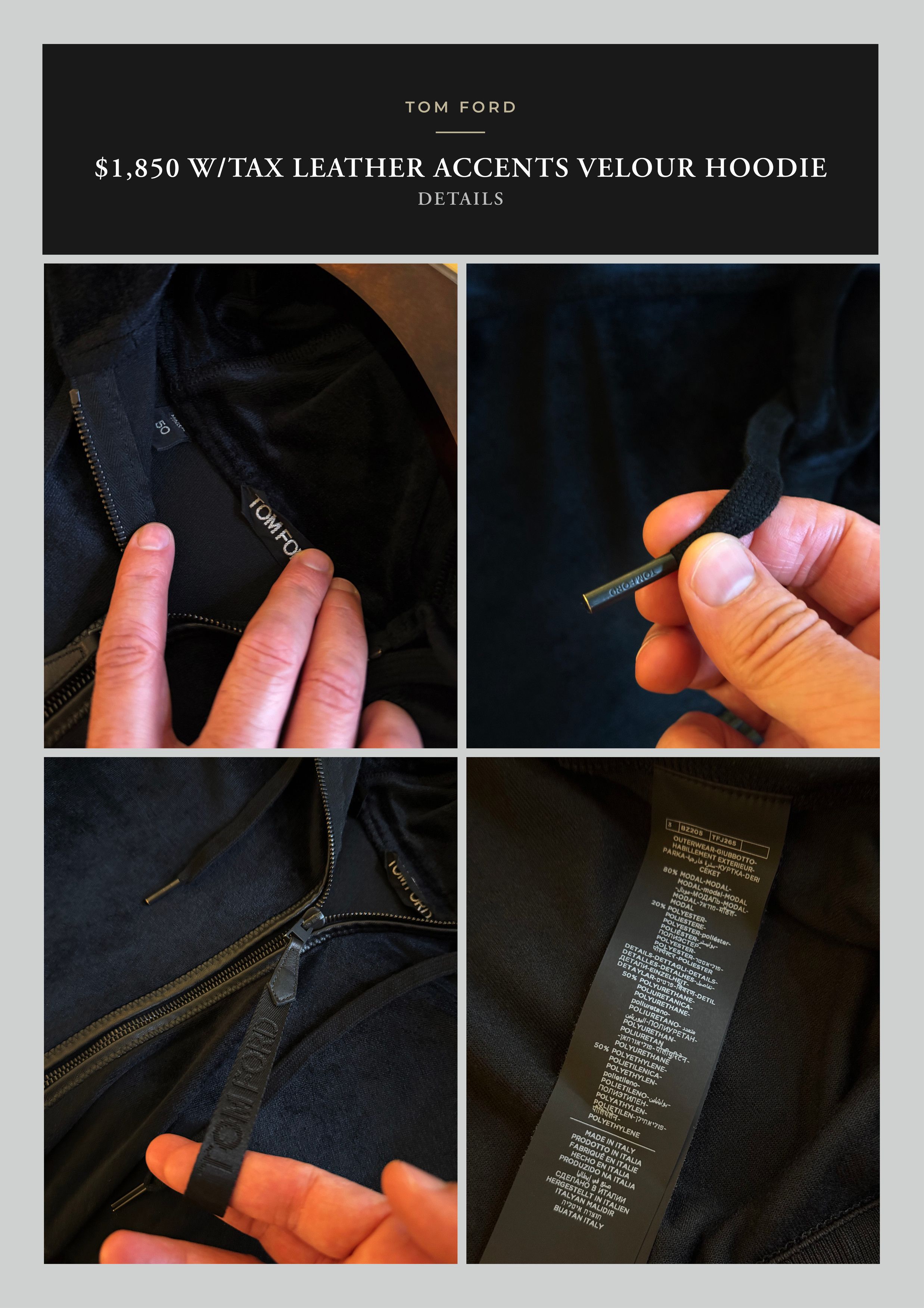 Tom Ford Best Dressed $1,850 w/Tax Leather Accents Double Zip Hoodie Size US M / EU 48-50 / 2 - 23 Thumbnail