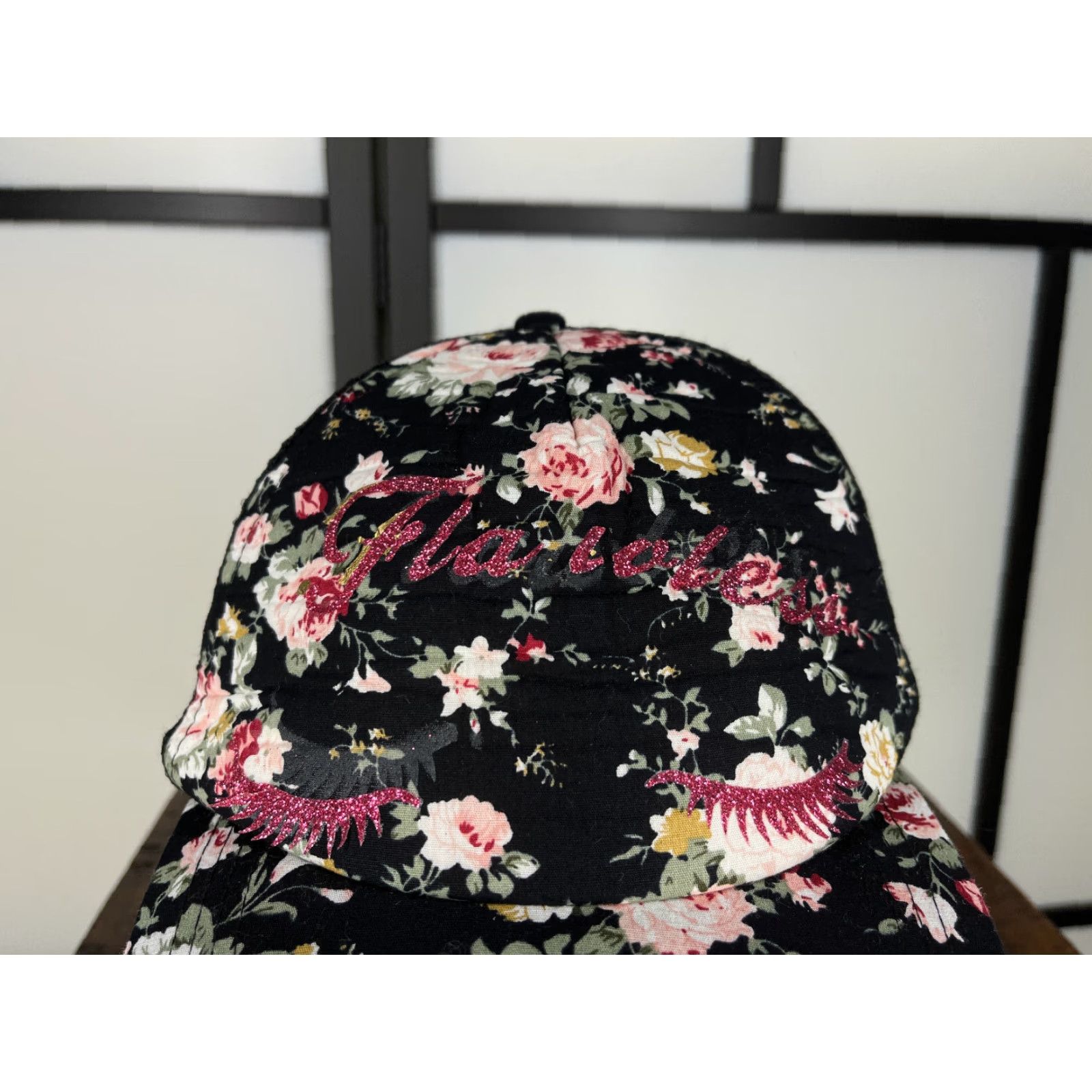 Pinko Womens One Size Hat Snap Back Black Pink Floral Glitter Trucker Polyester Size ONE SIZE - 2 Thumbnail