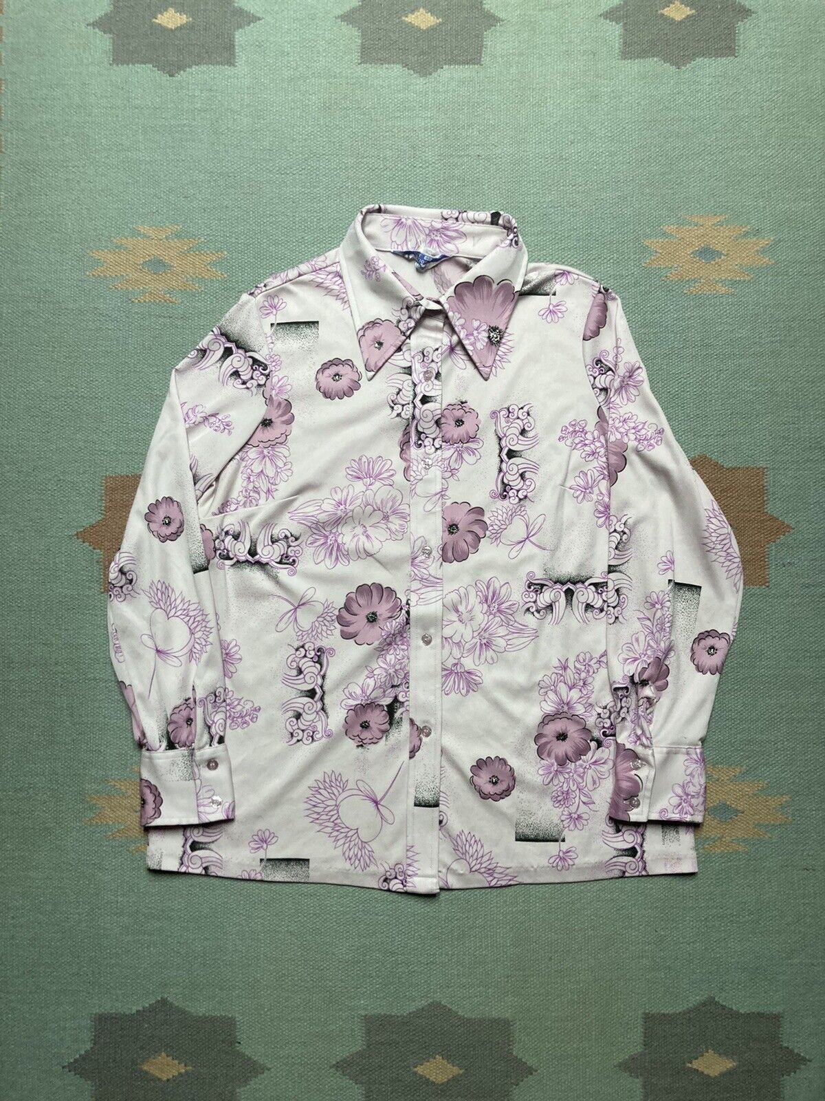 Vintage 70s polyester disco shirt ship n shore flowers dagger 40 Size L / US 10 / IT 46 - 1 Thumbnail