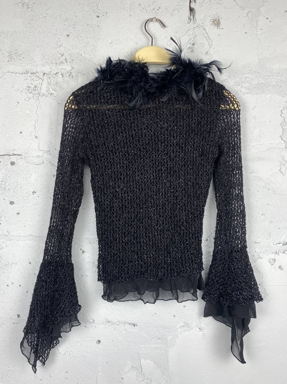 Japanese Brand Y2K Feather Mesh Black Asymmetric Japan Long Sleeve Size S / US 4 / IT 40 - 6 Thumbnail