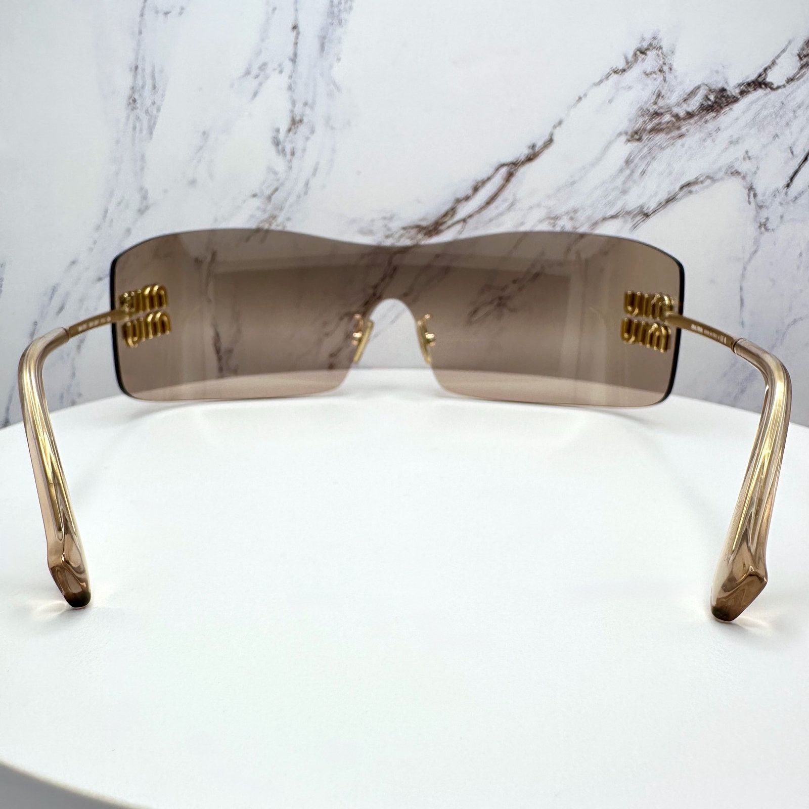Miu Miu New MIU MIU Sunglasses Gold Light Mirror Bronze Rimless Wrap Size ONE SIZE - 18 Thumbnail