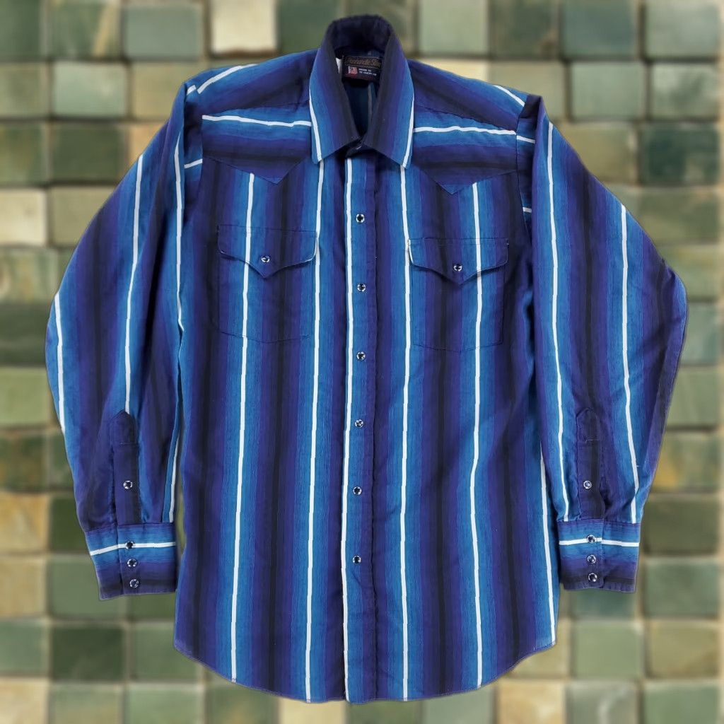 Vintage VINTAGE Panhandle Slim Pearl Snap Shirt Striped Blue Purple Made USA Mens 15.5/35 Long Sleeve Snap Mens Yellow? Size US L / EU 52-54 / 3 - 1 Thumbnail