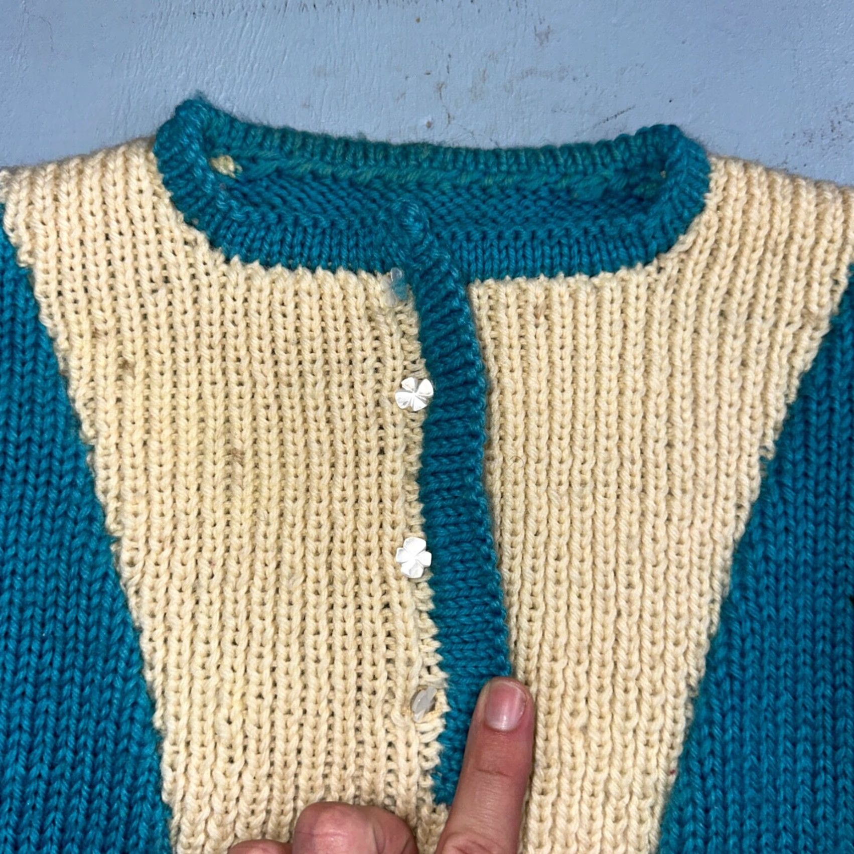 Vintage VINTAGE 1960s Handmade Blue Cable Sweater Rockabilly Women’s Medium Size M / US 6-8 / IT 42-44 - 3 Thumbnail