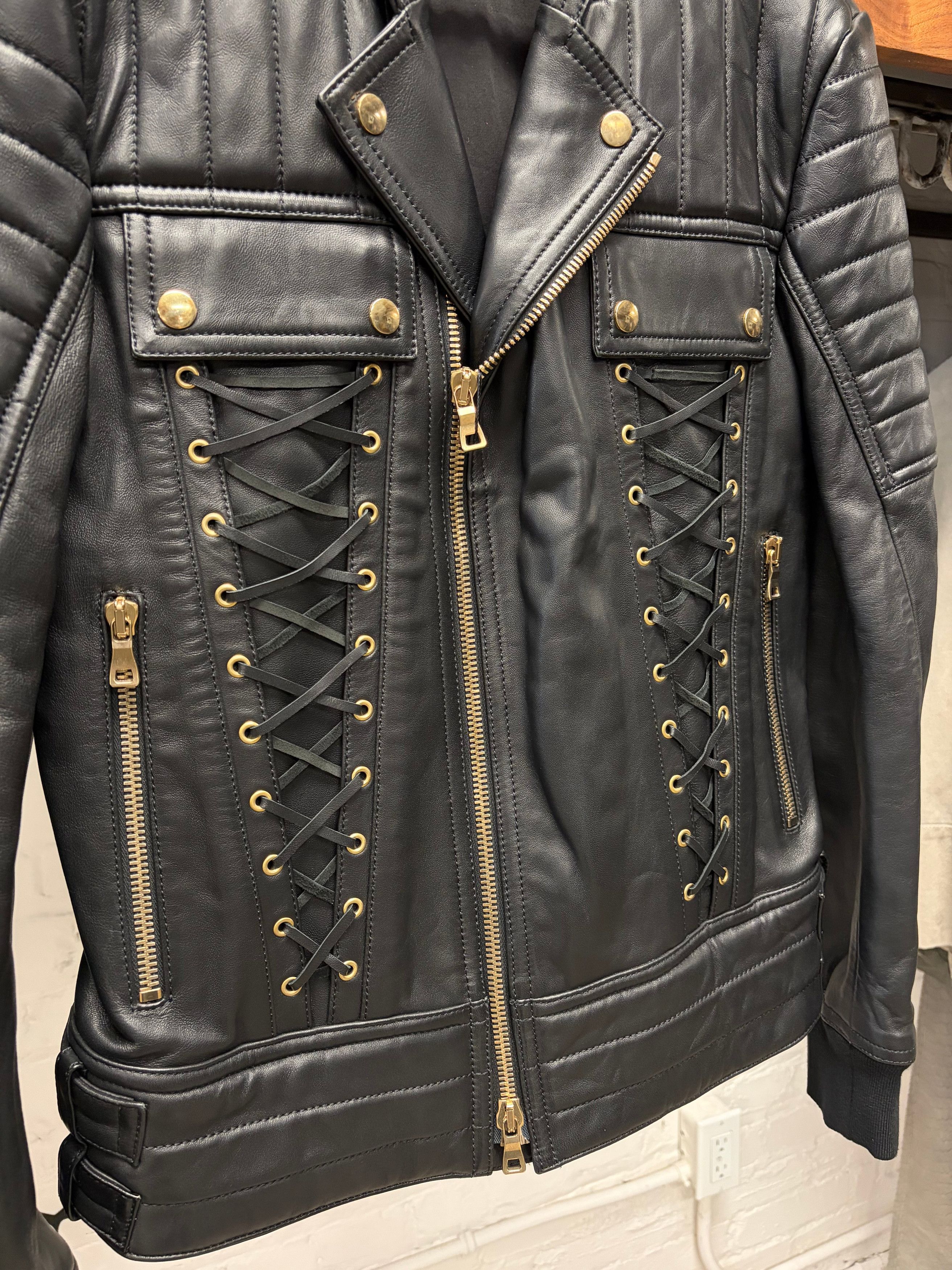 Balmain Balmain by Olivier Rousteig ‘Corset Lace’ Leather Biker Jacket Size US M / EU 48-50 / 2 - 2 Thumbnail