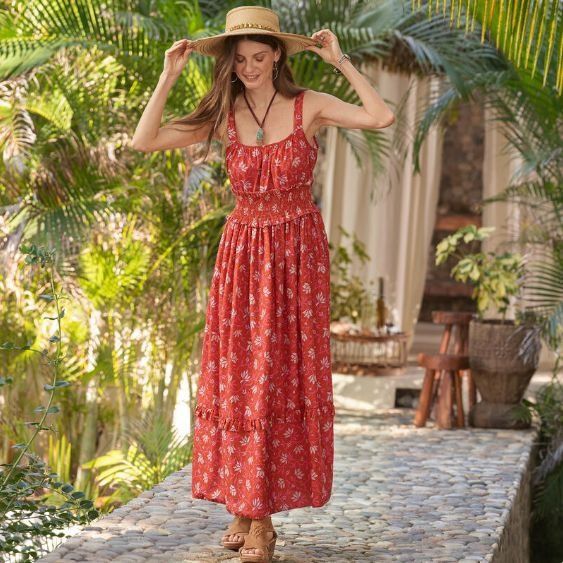 fitted lace wedding dress Women's Rust Printed Maxi Dress