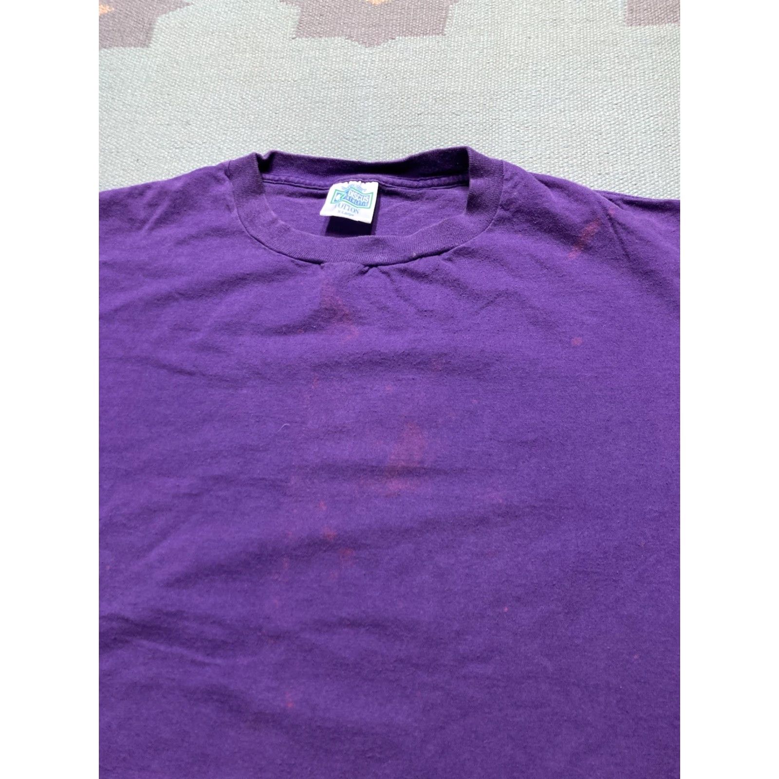 Vintage VINTAGE Discus Athletic T-Shirt Men XL Cotton Purple 90s Single Stitch Blank Shirt Athletic 90s Mens XL Purple Size US XL / EU 56 / 4 - 4 Thumbnail