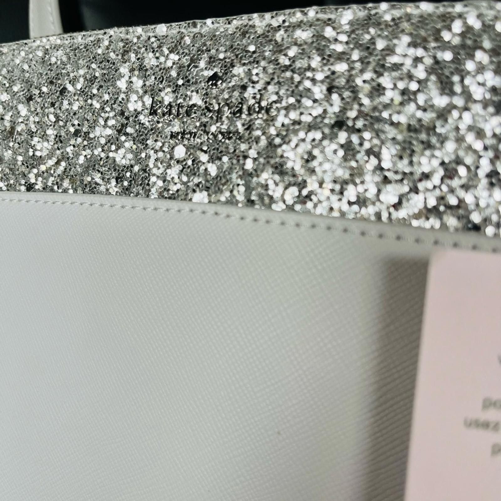 Designer Kate Spade New York Silver Glitter And White Tote NWT Size ONE SIZE - 2 Thumbnail