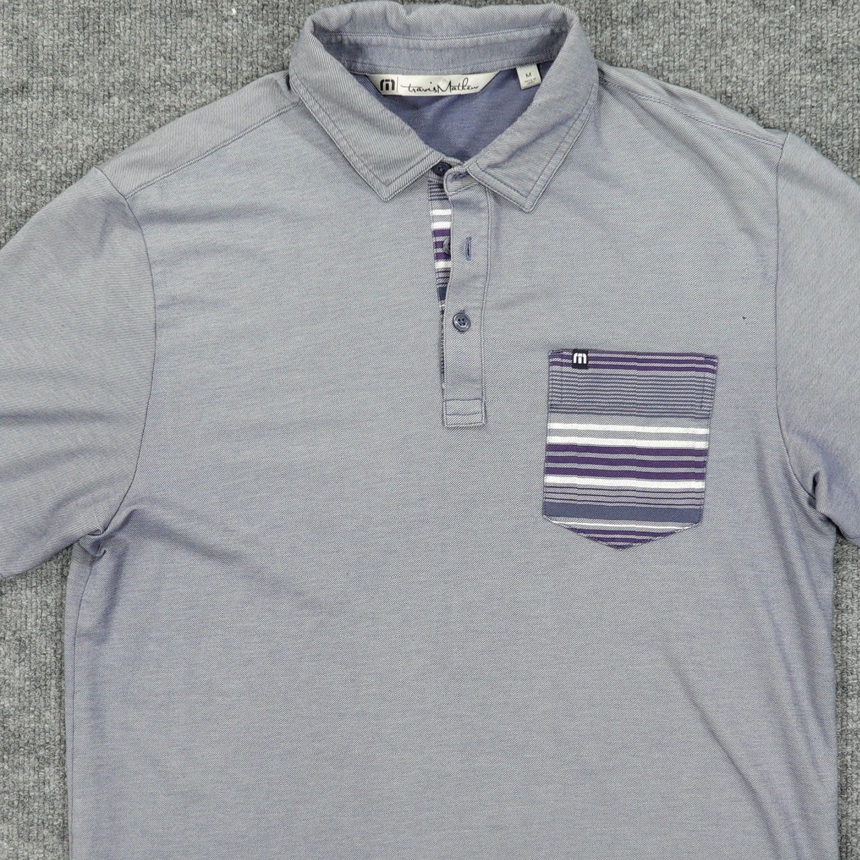 TravisMathew Travis Mathew Polo Shirt Men M Gray Striped Pocket Golf Performance Stretch Size US M / EU 48-50 / 2 - 2 Thumbnail