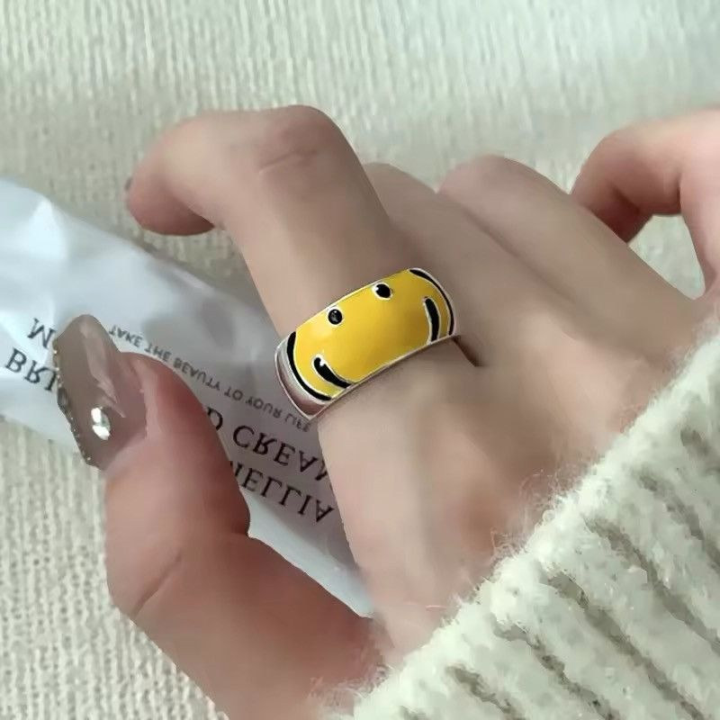 Jewelry × Vintage Smile Yellow Face Adjustable Ring Size ONE SIZE - 1 Thumbnail
