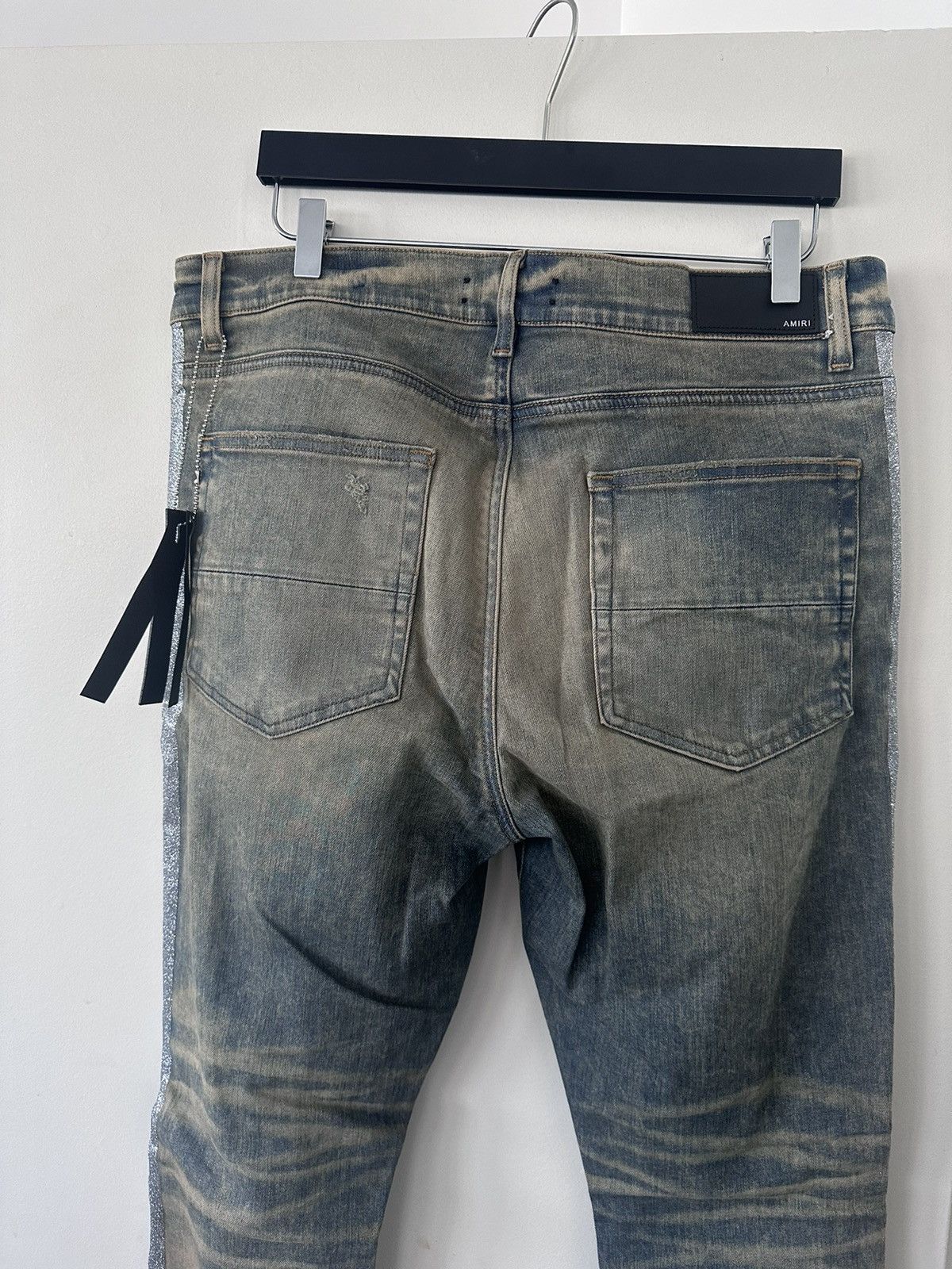 Amiri TRACK DISTRESSED GLITTERED STRETCH DENIM JEANS Size US 38 / EU 54 - 3 Thumbnail