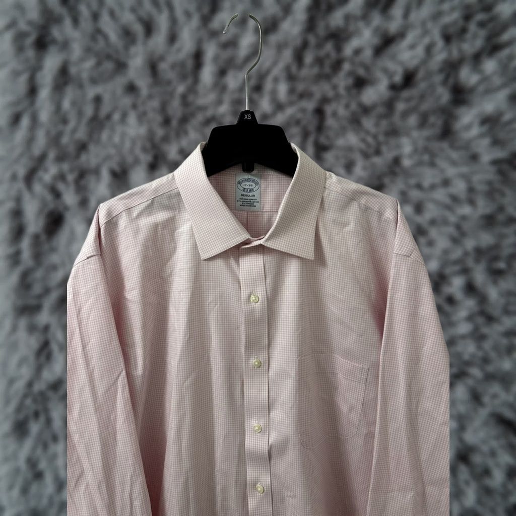Brooks Brothers Brooks Brothers Shirt Mens 17 Pink Plaid Non Iron Stretch Supima Button Up L/S Shirt Size US XL / EU 56 / 4 - 1 Thumbnail