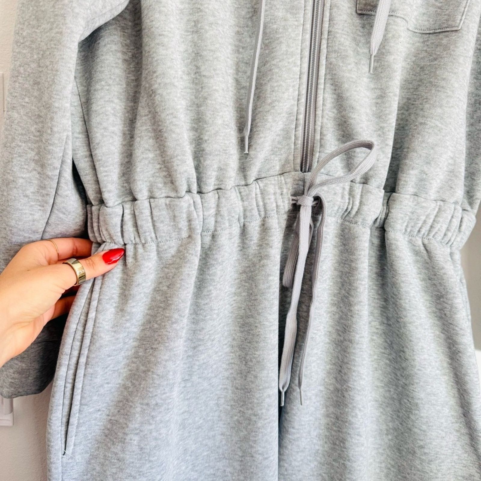 Nordstrom NEW Heather Grey Hood Sweatshirt Lounge Pants $149 Jumpsuit Size 34" / US 12 / IT 48 - 3 Thumbnail