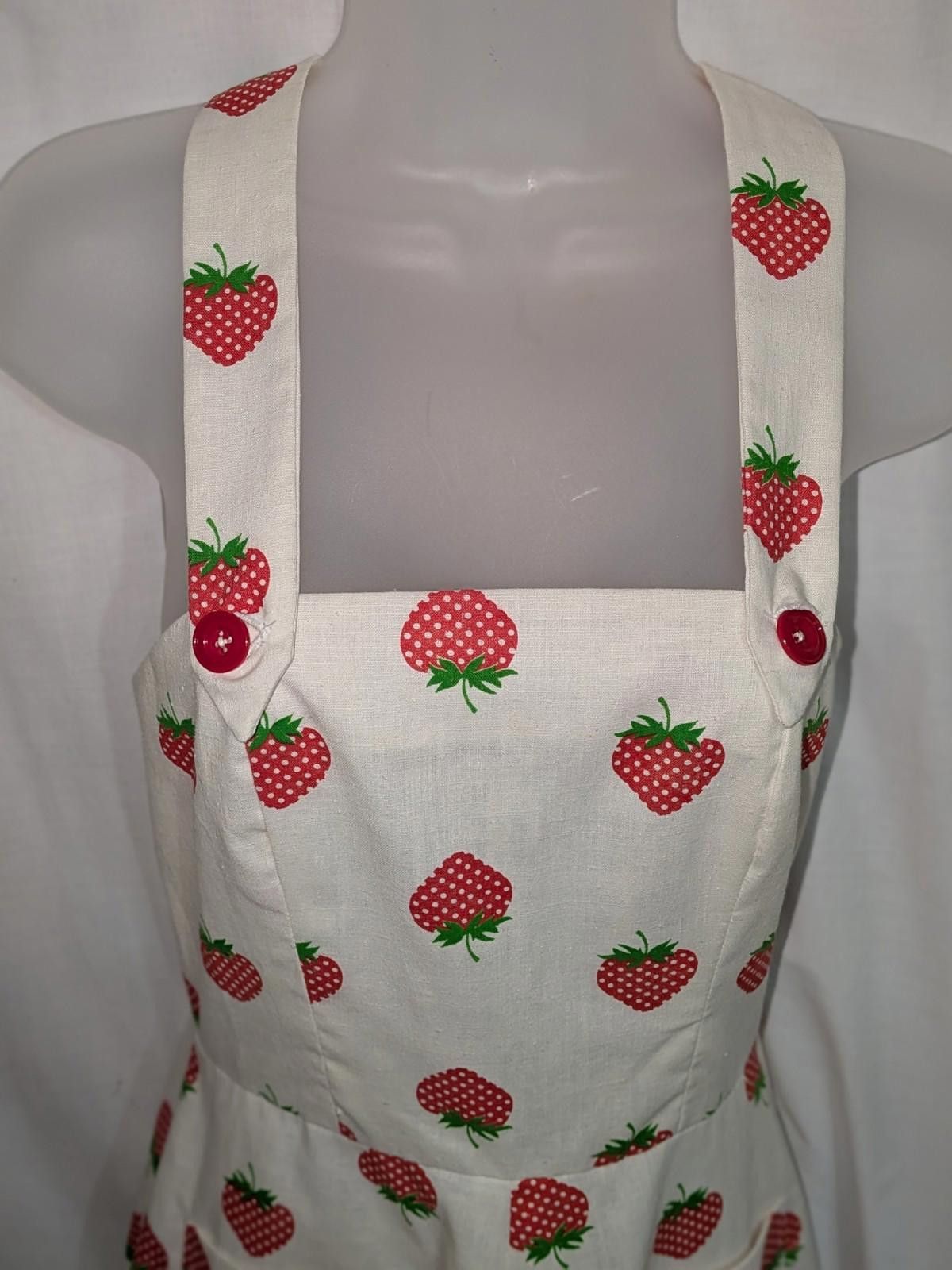 Handmade VTG 60s Pinup Handmade Strawberry Print Linen Apron Dress S Size S / US 4 / IT 40 - 6 Thumbnail