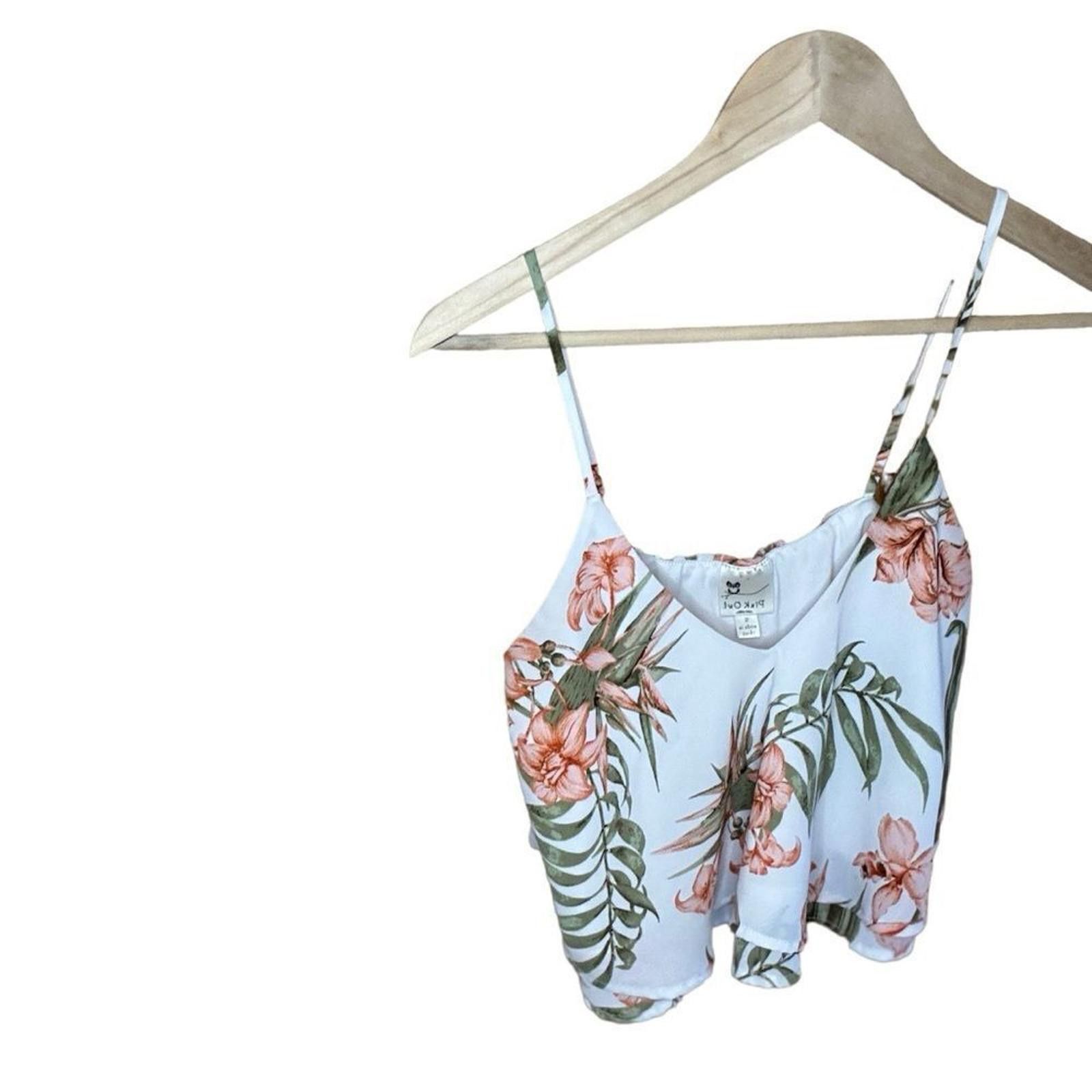 Designer Pink Owl. White/Pink/Green Floral Crop Top. Size Small. Size S / US 4 / IT 40 - 4 Thumbnail