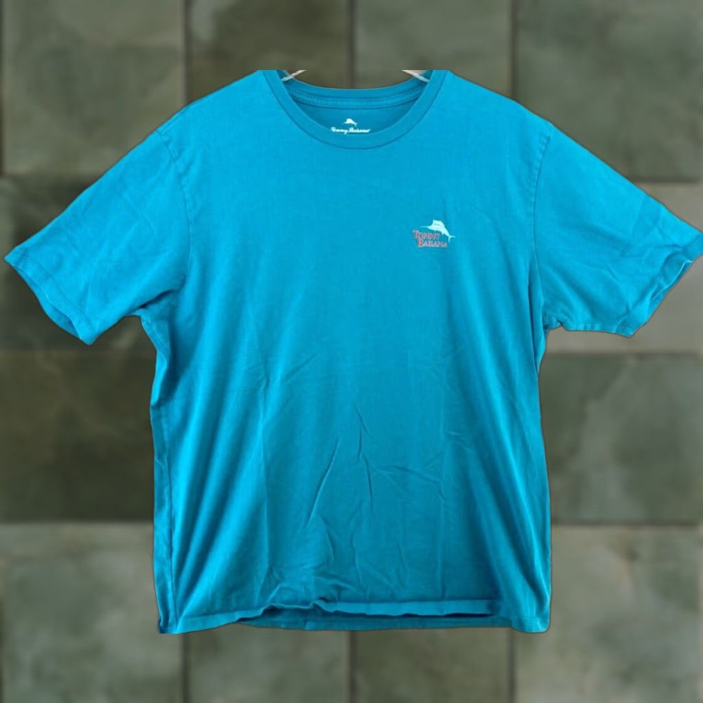 Tommy Bahama Tommy Bahama Relaxed Fit Men's T-Shirt XL Blue Solid Crew Neck Tropical Beach Theme Size US XL / EU 56 / 4 - 1 Thumbnail