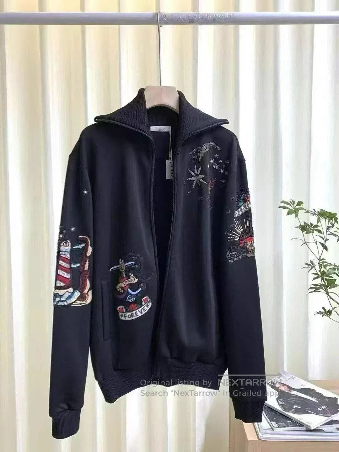 Valentino Black Embroidered Zip-Up Sweatshirt. Size US L / EU 52-54 / 3 - 1 Thumbnail
