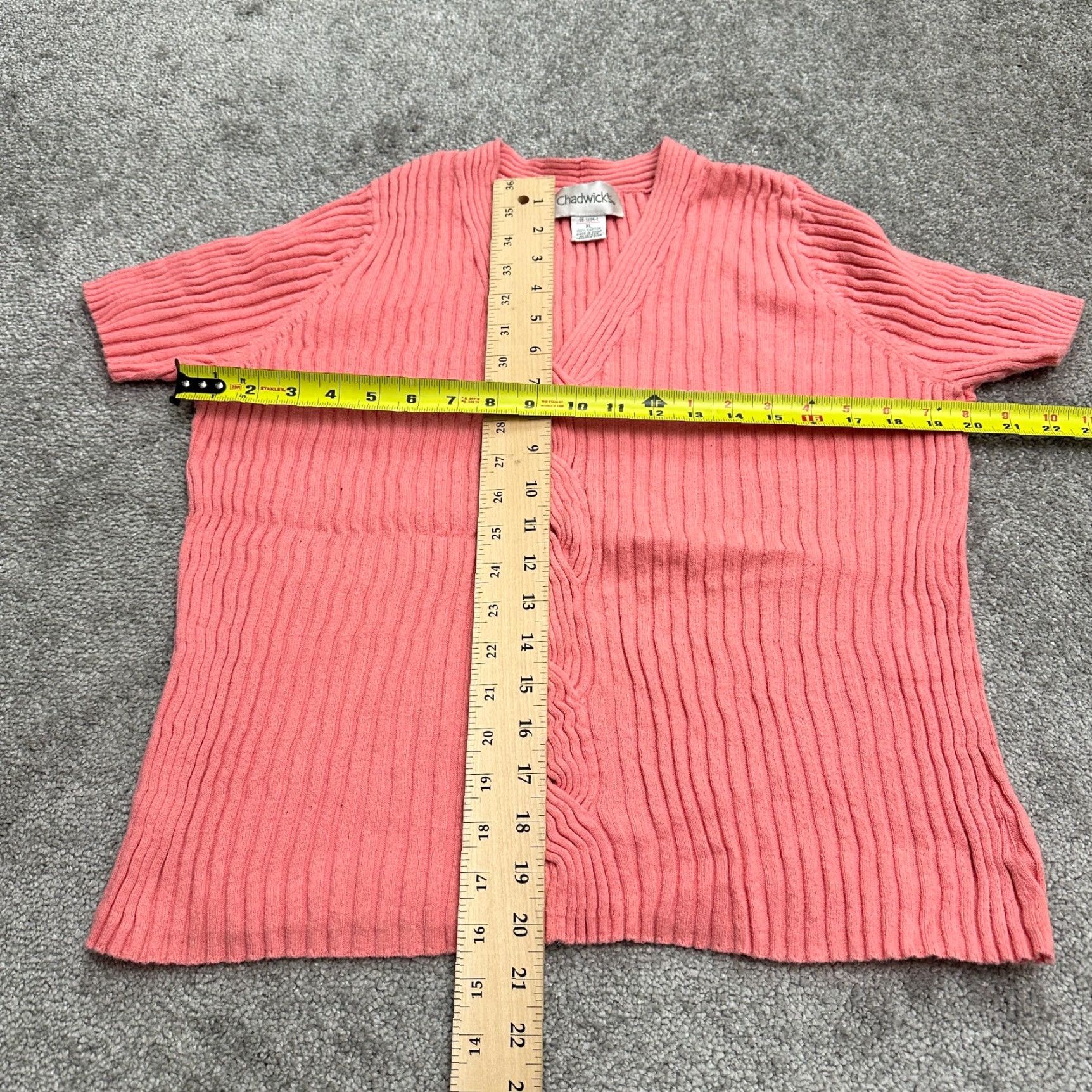 Pinko Chadwicks Womens Sweater XL Salmon Pink Short Sleeve V-Neck Knit Cotton Casual Size XL / US 12-14 / IT 48-50 - 5 Thumbnail