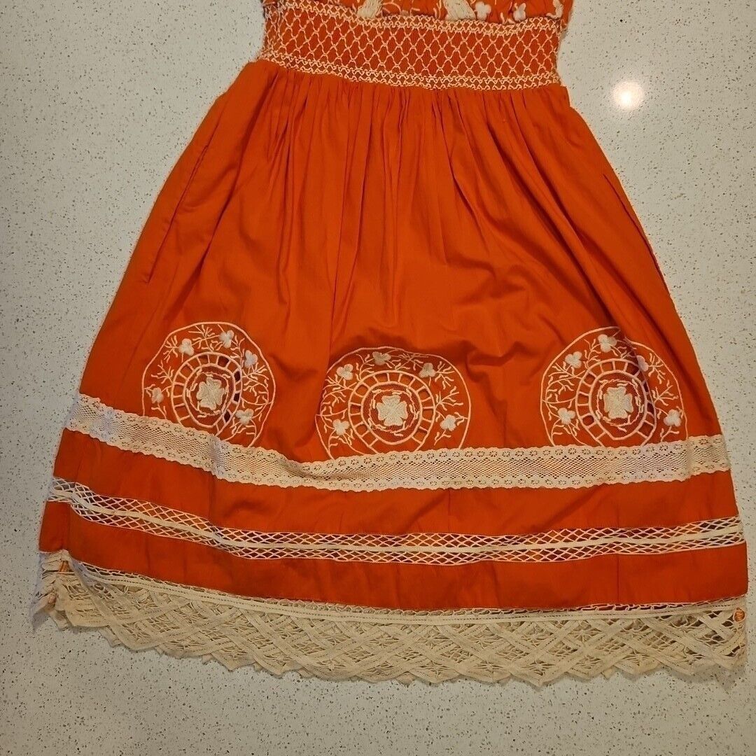 Anthropologie Moulinette Soeurs Anthro Dress Womens 0 Orange Crochet Medal Size XS / US 0-2 / IT 36-38 - 11 Thumbnail