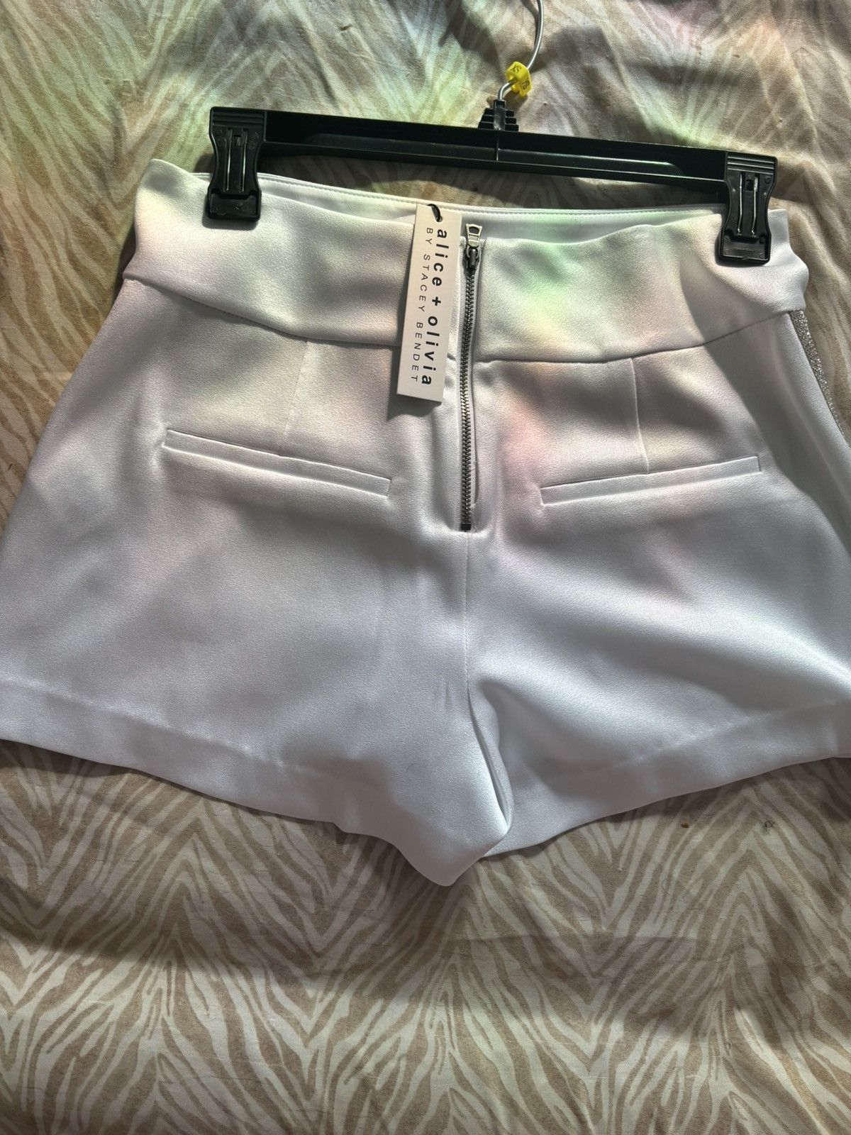 image of Alice Olivia Alice + Olivia Donald Crystal-Embellished Shorts in White, Women's (Size 27)
