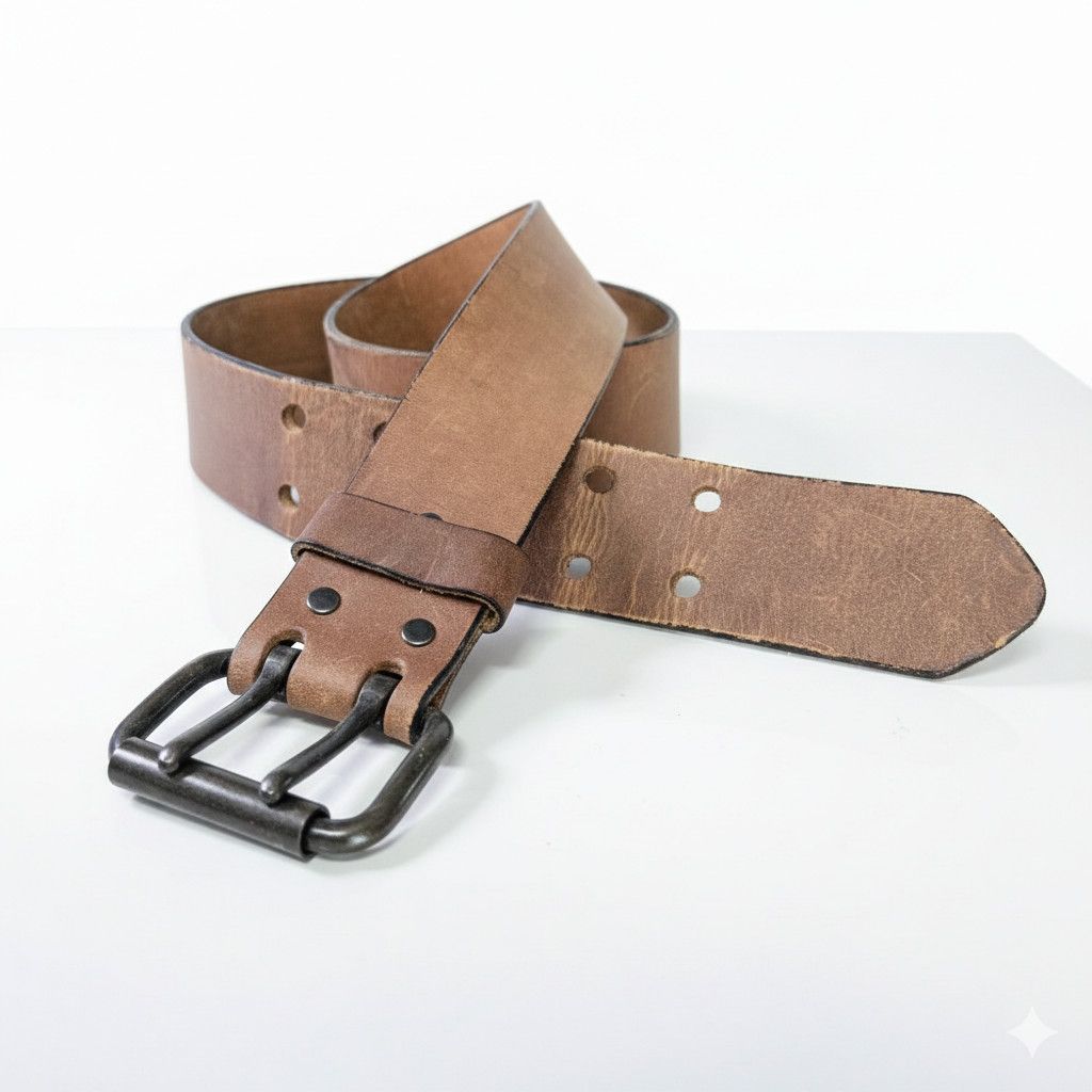 Other Belt 38-40" Heavyweight Steerhide Leather Bulky Strong Brass Size 40 - 6 Thumbnail